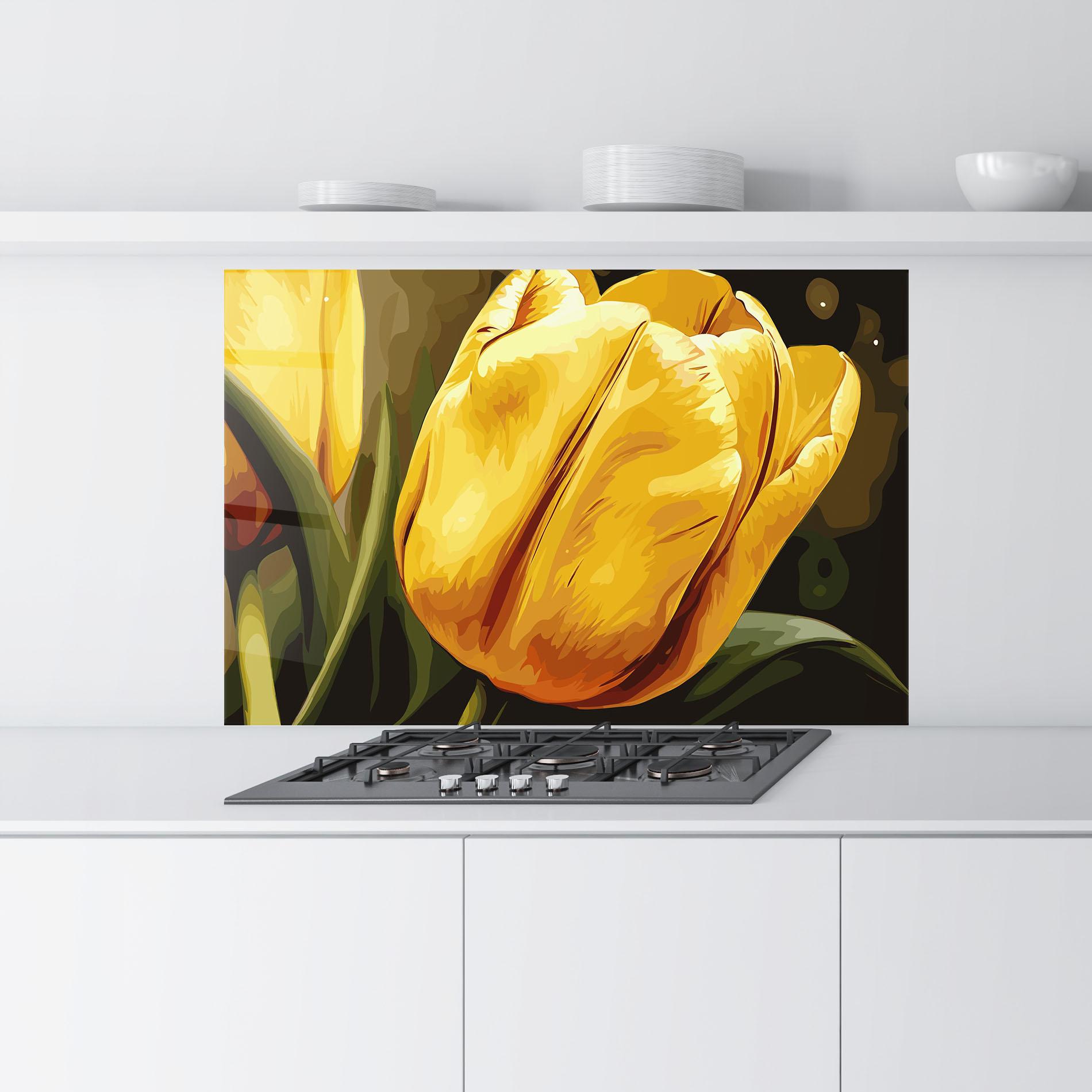 Küchenrückwand Glas Big Yellow Tulip mockup 9