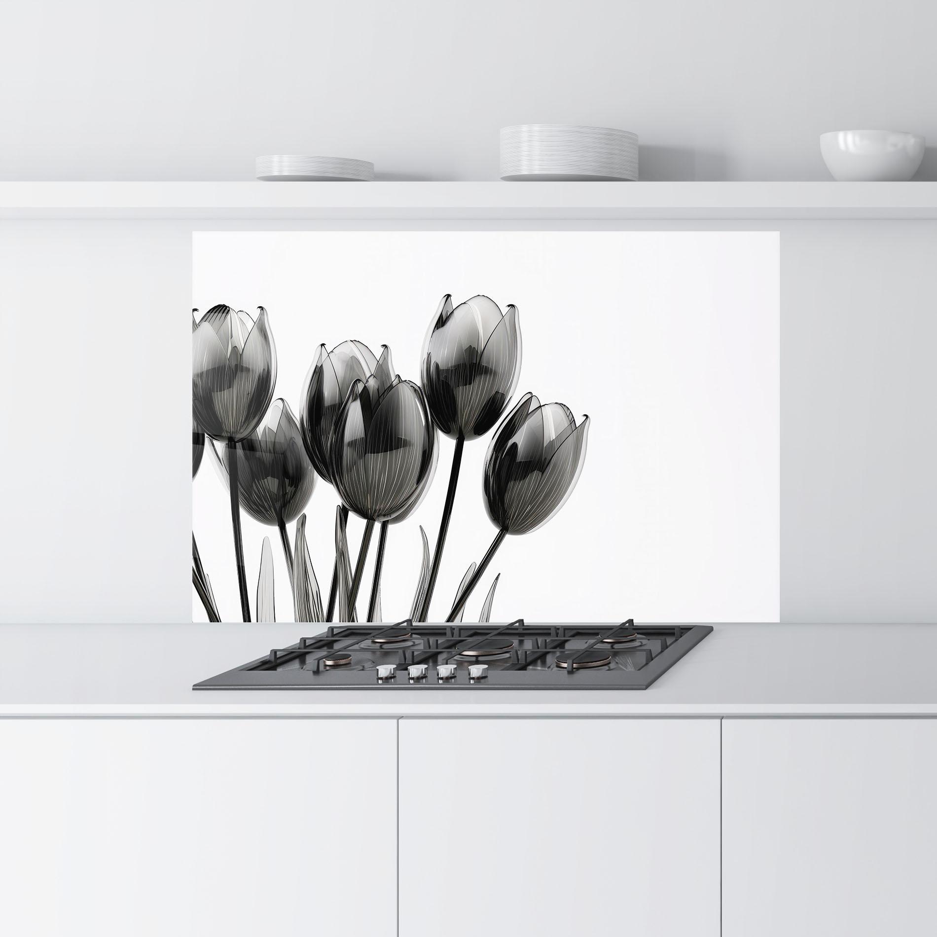 Küchenrückwand Glas Black Glass Tulips mockup 9