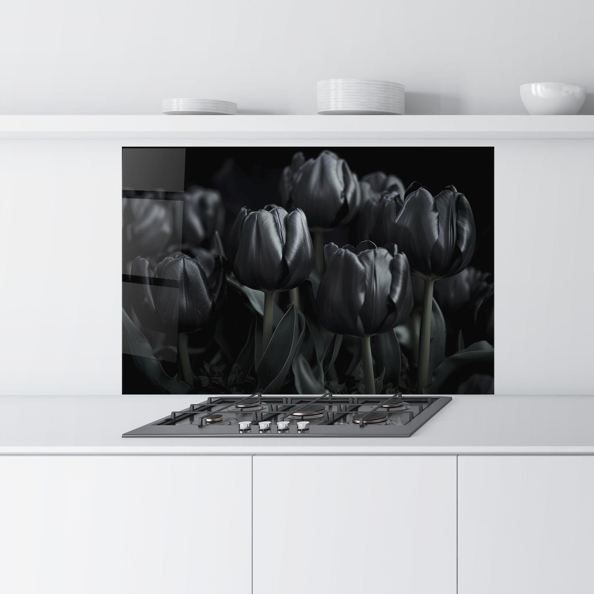 Küchenrückwand Glas Black Tulips mockup 9