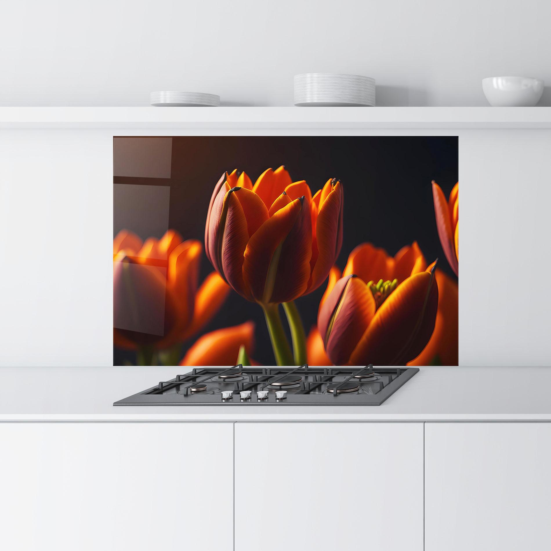 Küchenrückwand Glas Close Up Orange Tulip mockup 9