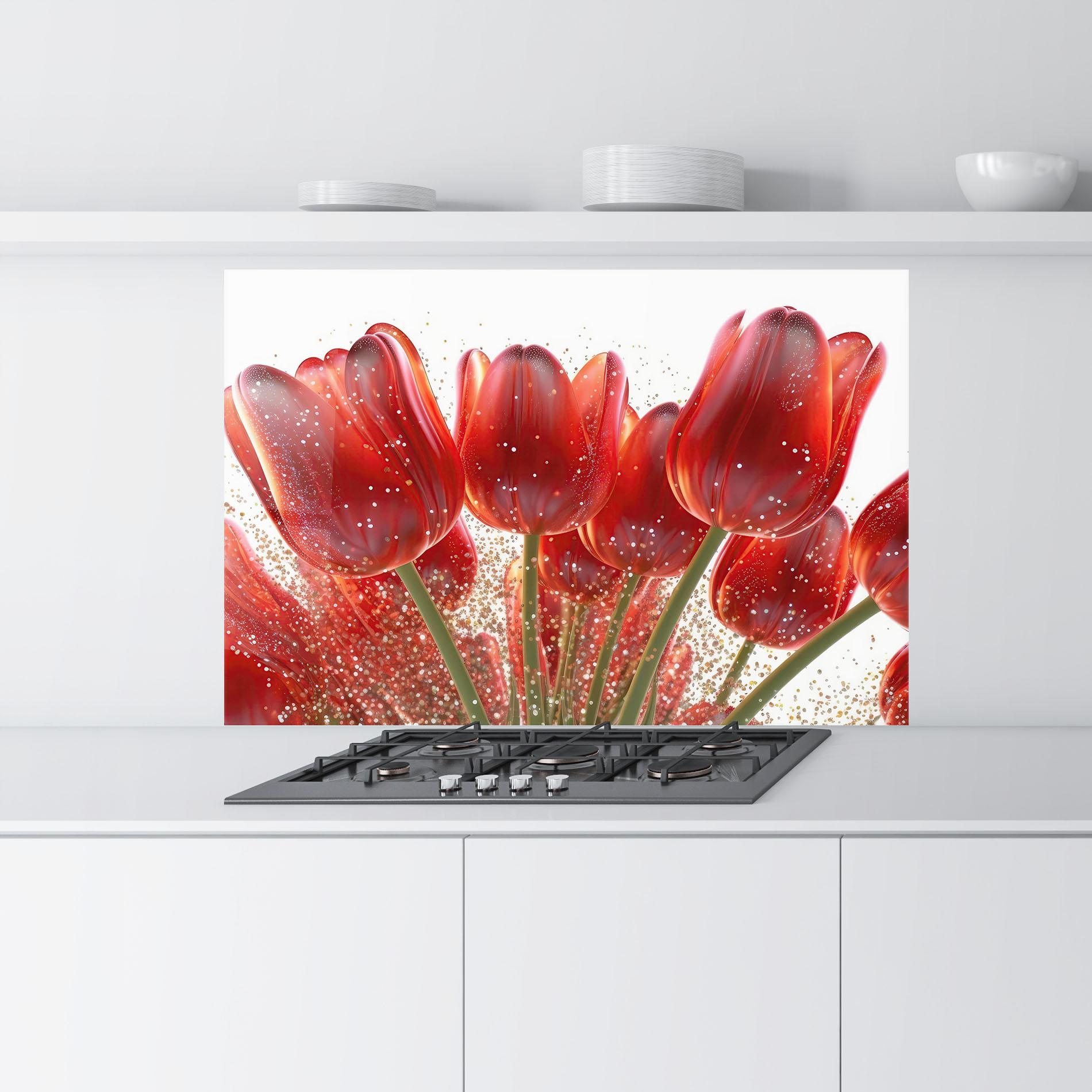 Küchenrückwand Glas Glitter Red Tulips mockup 9