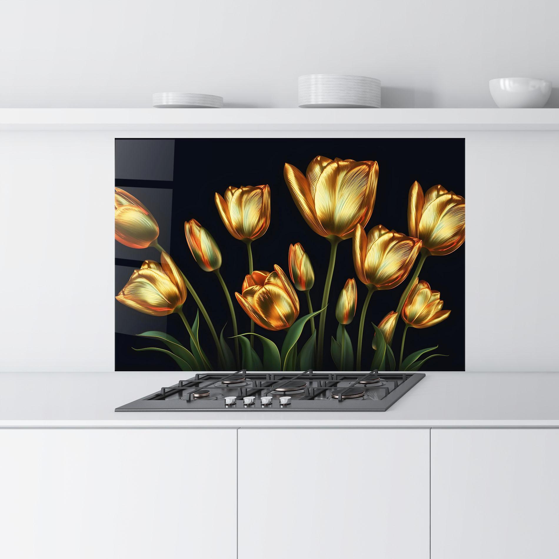 Küchenrückwand Glas Gold Pretty Tulips mockup 9