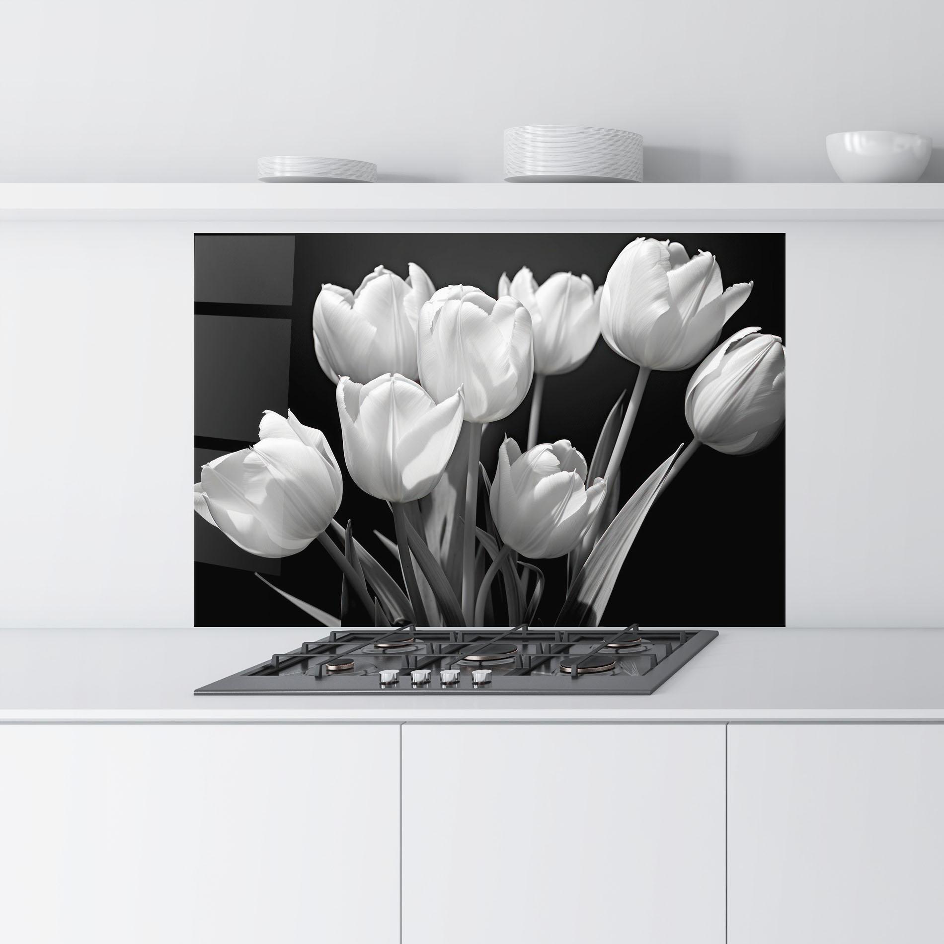 Küchenrückwand Glas Light Grey Tulips mockup 9