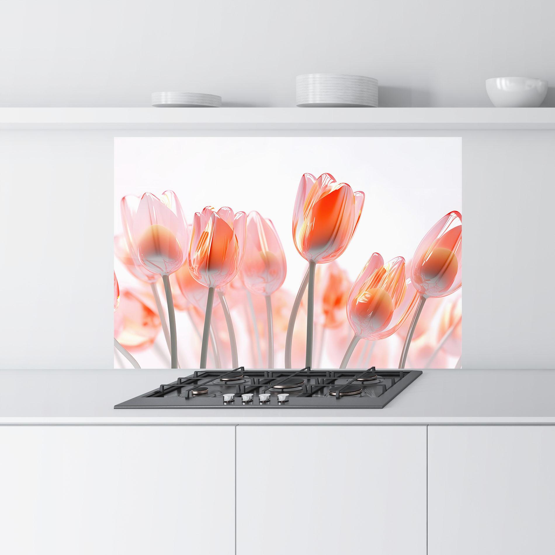 Küchenrückwand Glas Orange Glass Tulips mockup 9