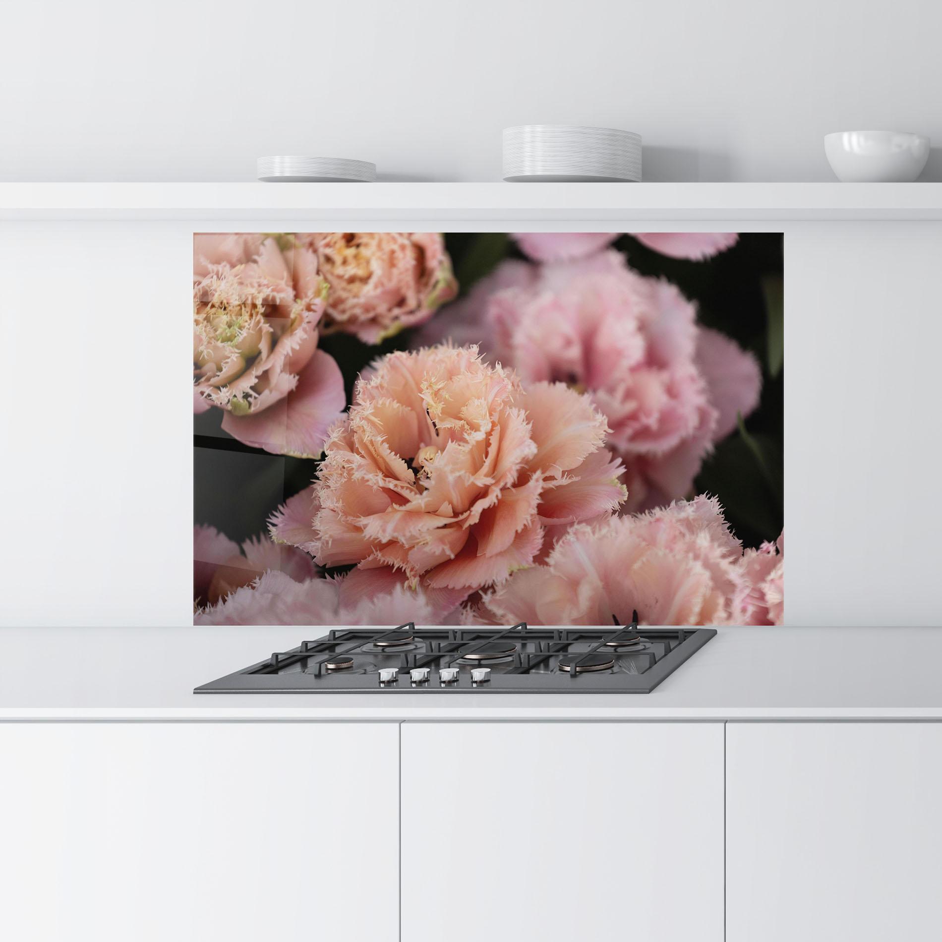 Küchenrückwand Glas Pastel Fringed Tulips mockup 9