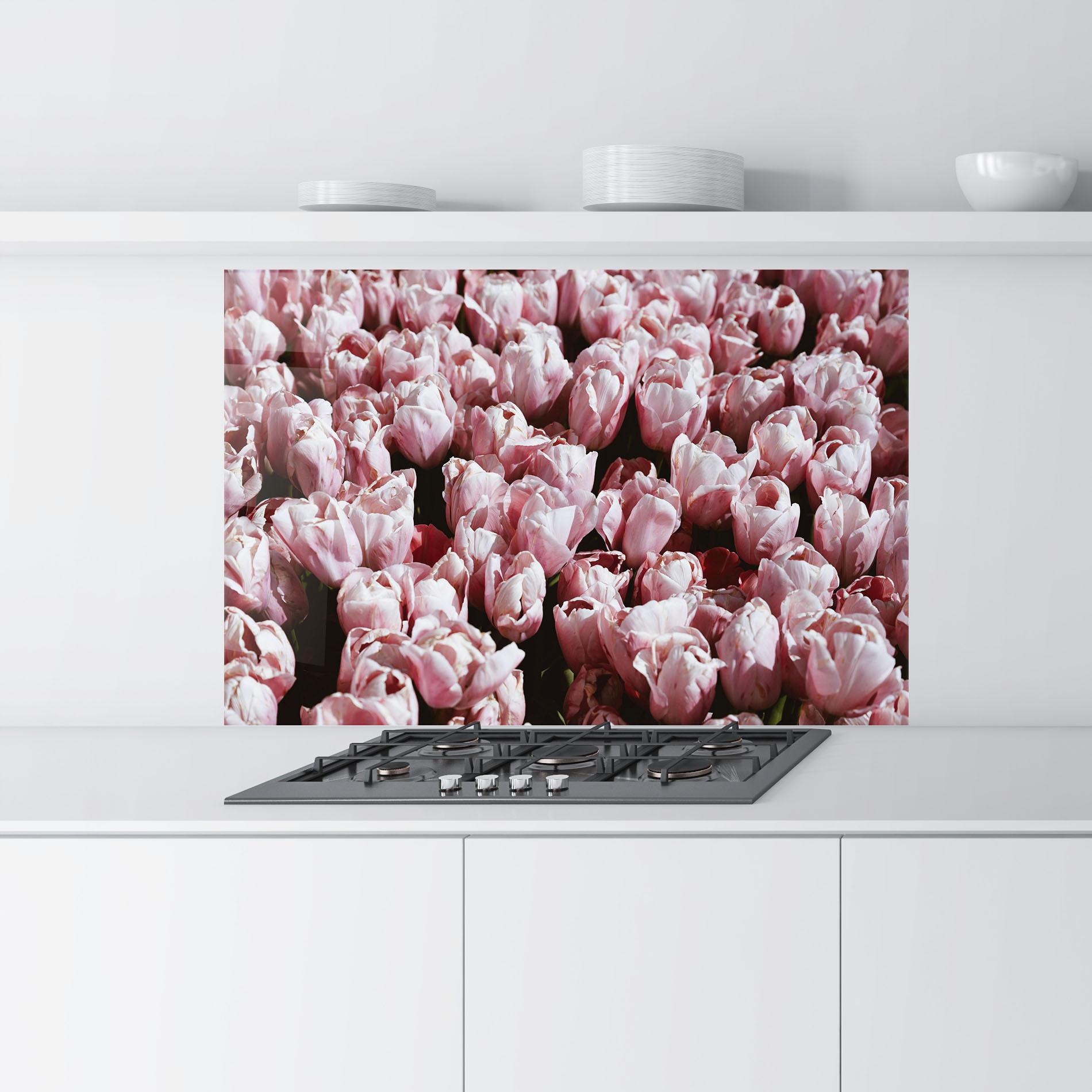 Küchenrückwand Glas Pastel Pink Tulips Wall mockup 9