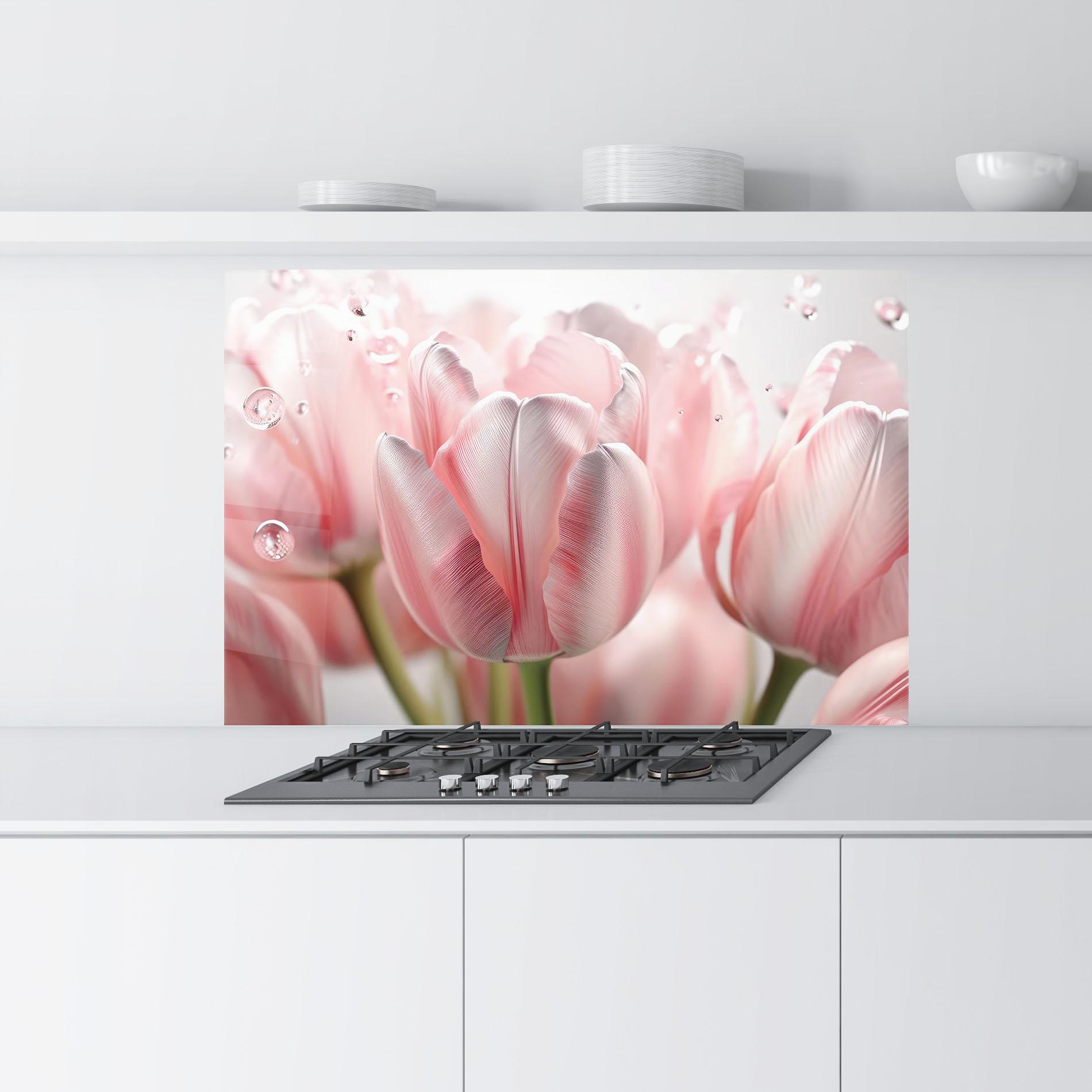 Küchenrückwand Glas Pink Pretty Tulips mockup 9