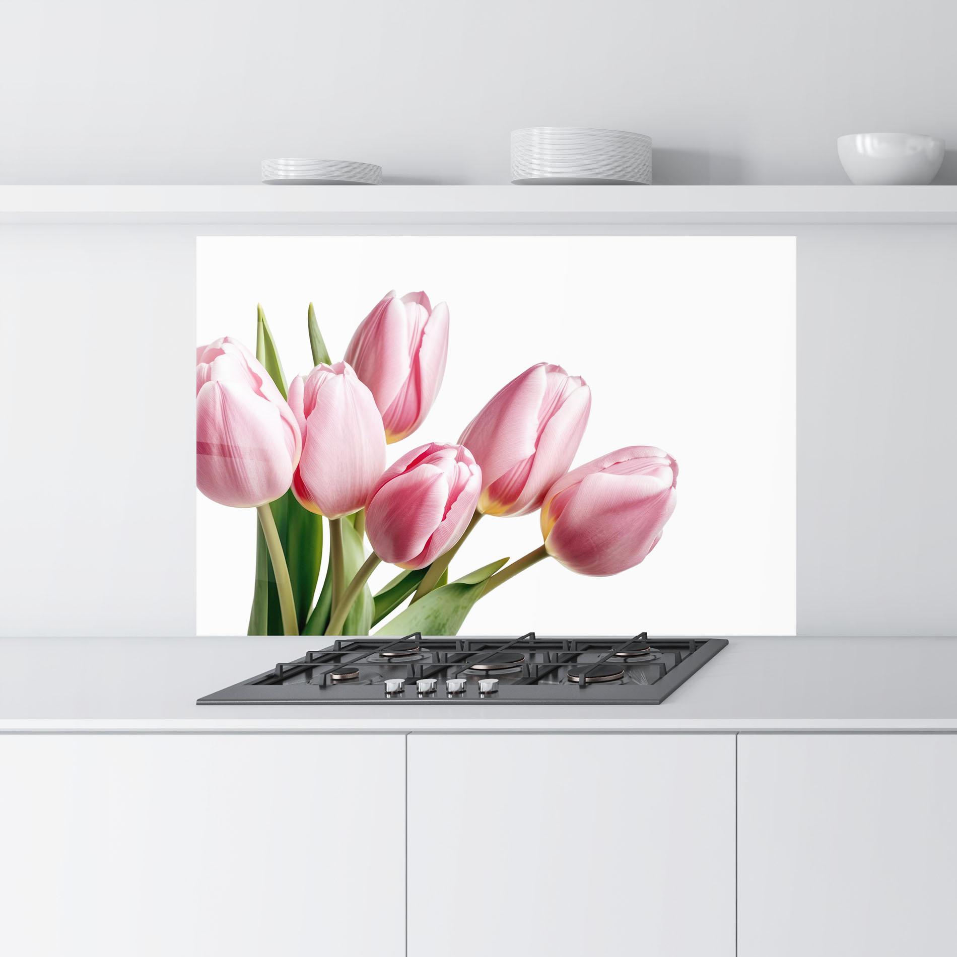 Küchenrückwand Glas Pink Tulips mockup 9
