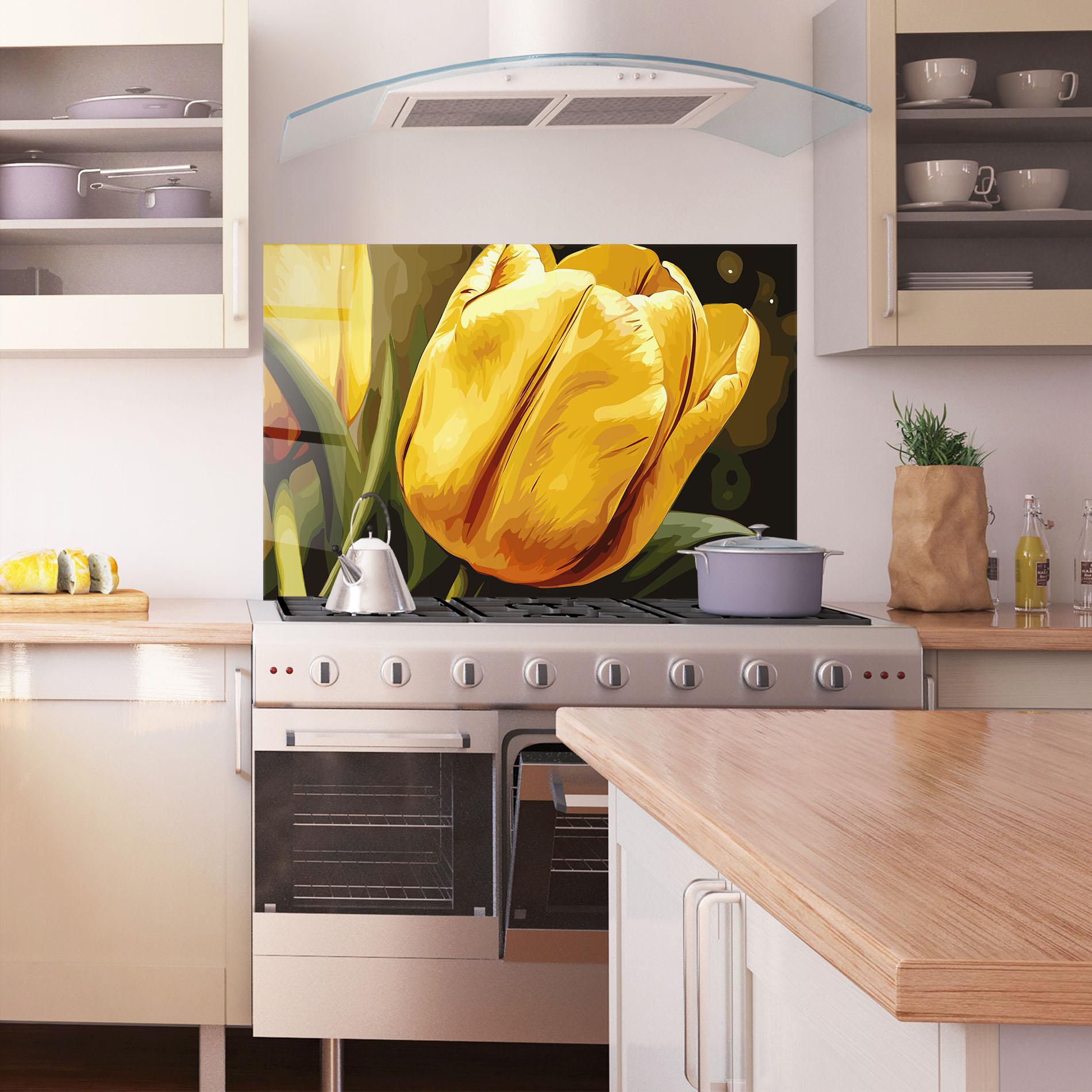 Küchenrückwand Glas Big Yellow Tulip mockup 1