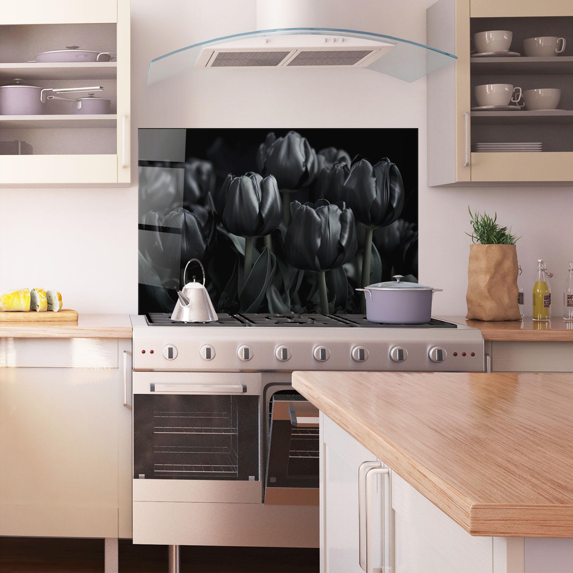 Küchenrückwand Glas Black Tulips mockup 1