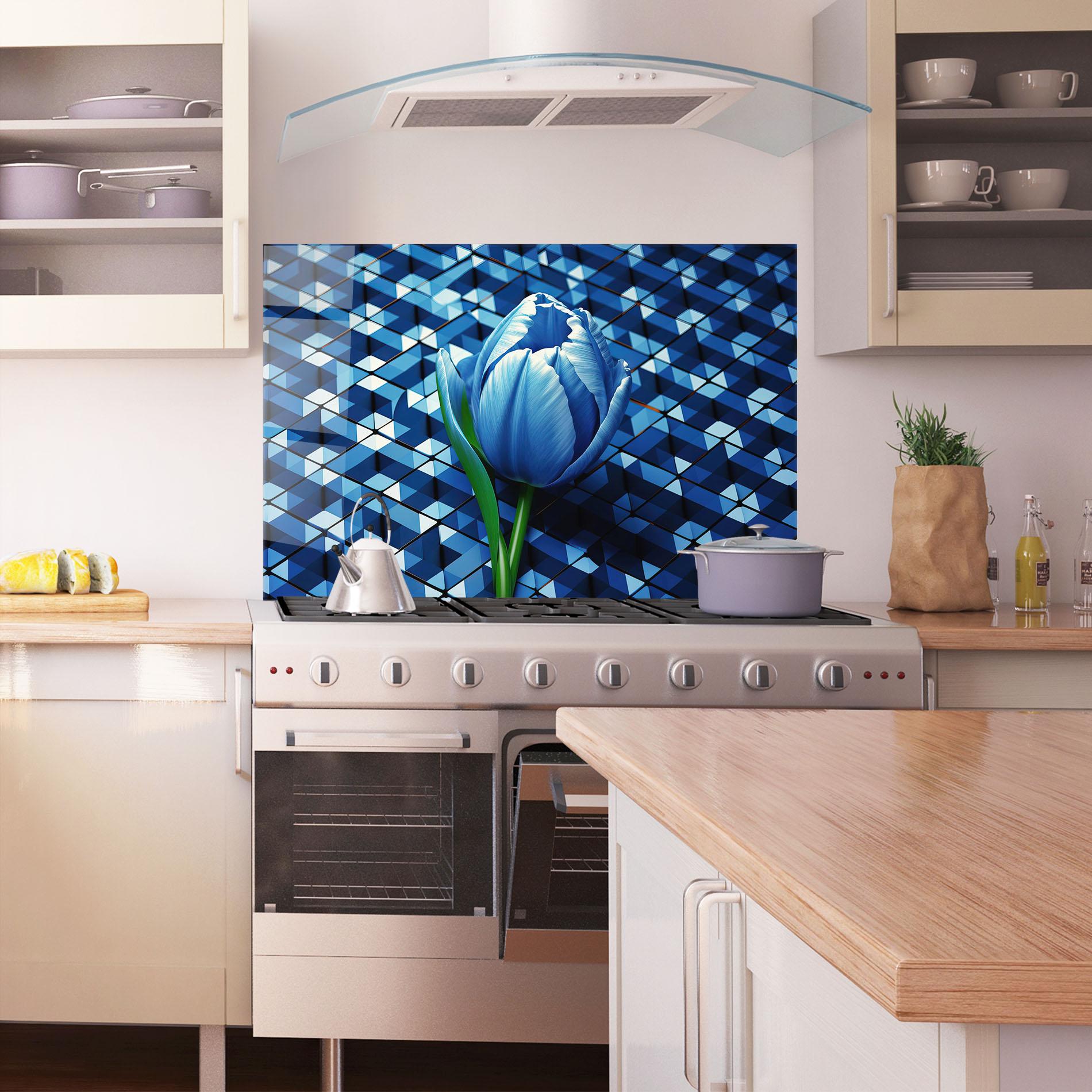 Küchenrückwand Glas Blue Tulip mockup 1