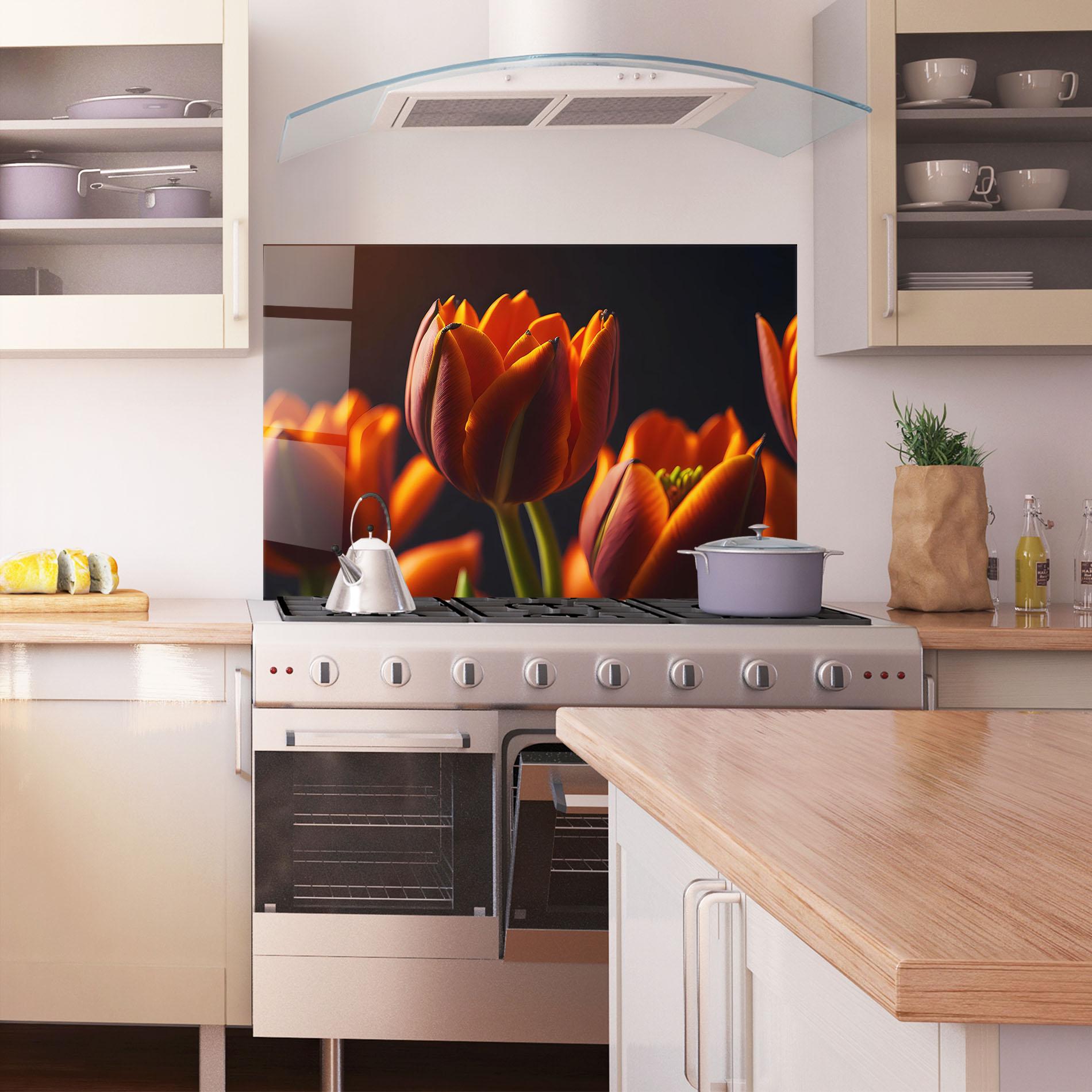 Küchenrückwand Glas Close Up Orange Tulip mockup 1