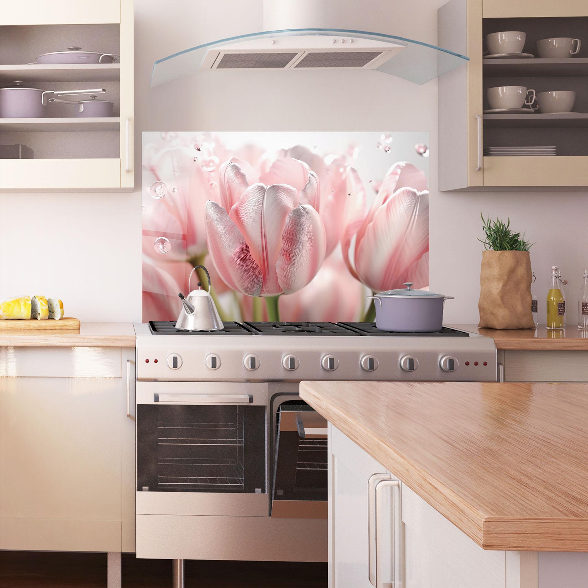 Küchenrückwand Glas Pink Pretty Tulips mockup 1