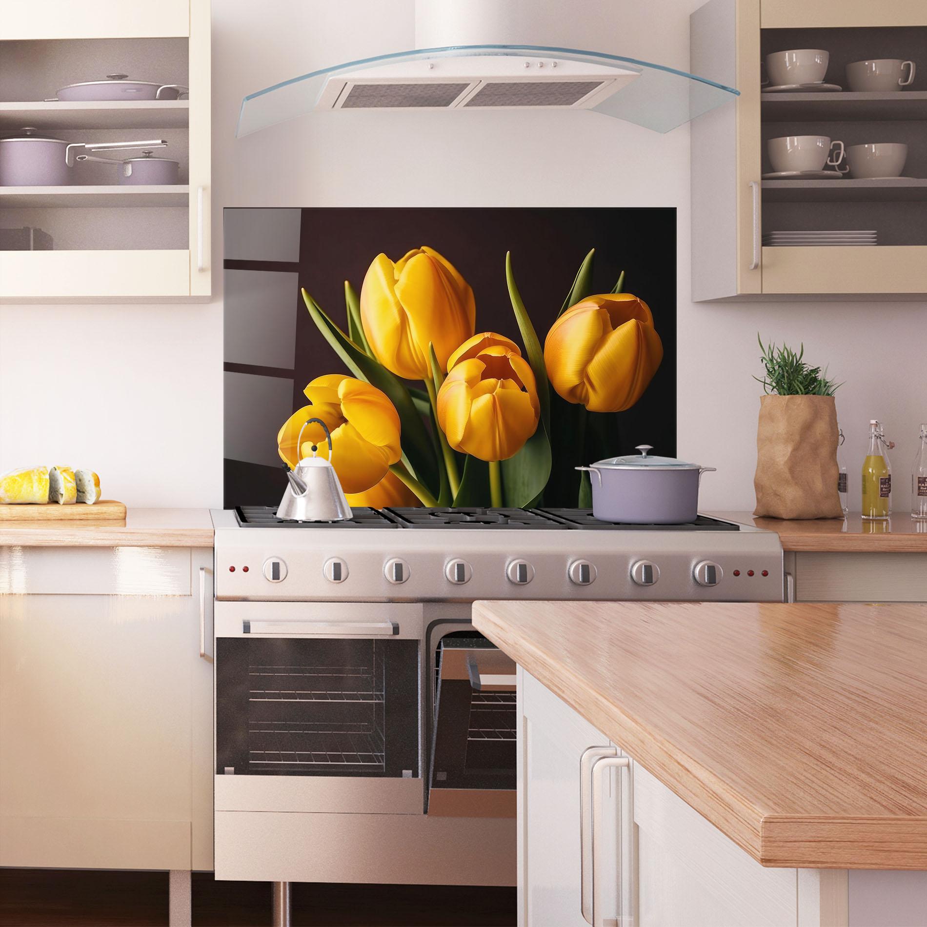 Küchenrückwand Glas Strong Yellow Tulips mockup 1