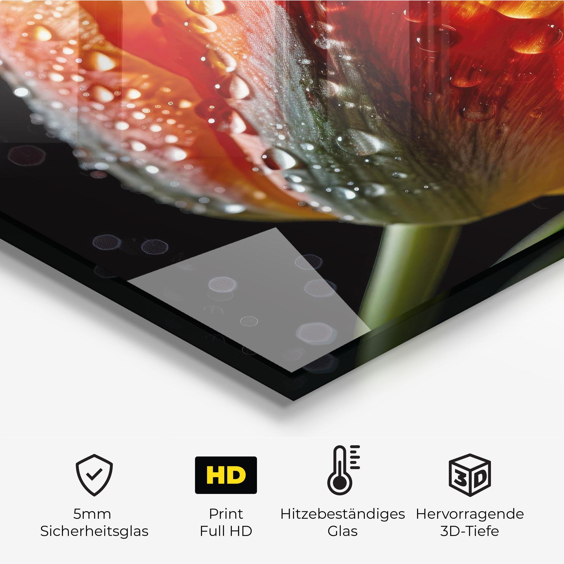 Küchenrückwand Glas Big Wet Orange Tulip mockup 2