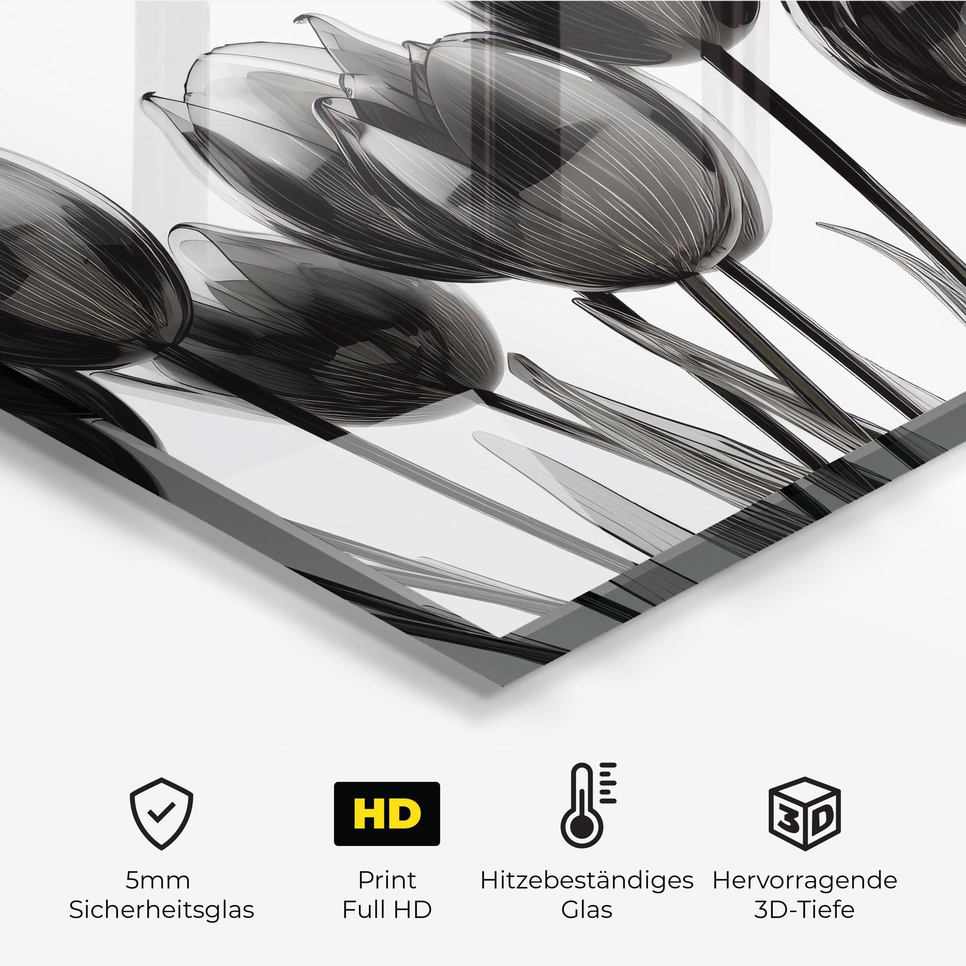 Küchenrückwand Glas Black Glass Tulips mockup 2
