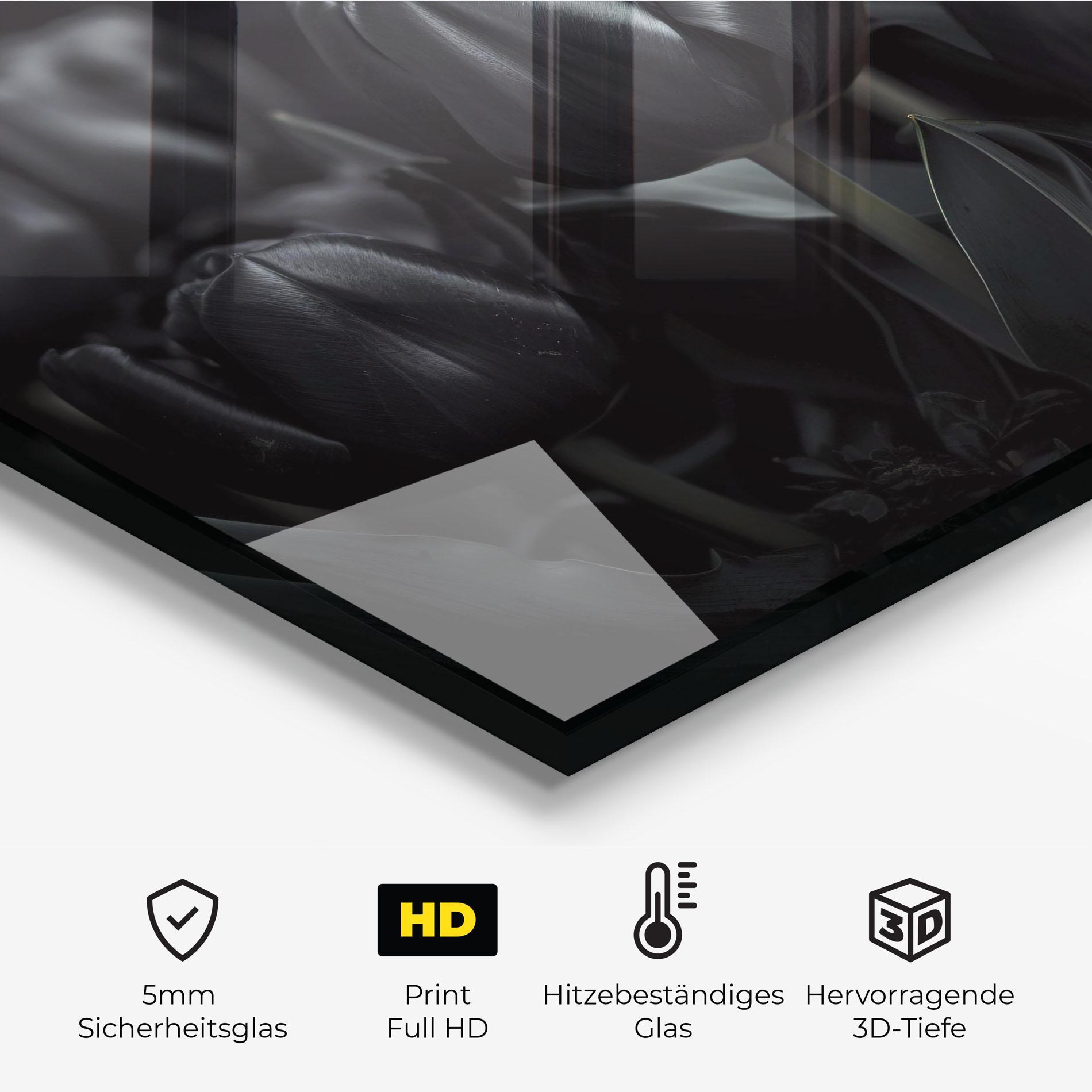 Küchenrückwand Glas Black Tulips mockup 2