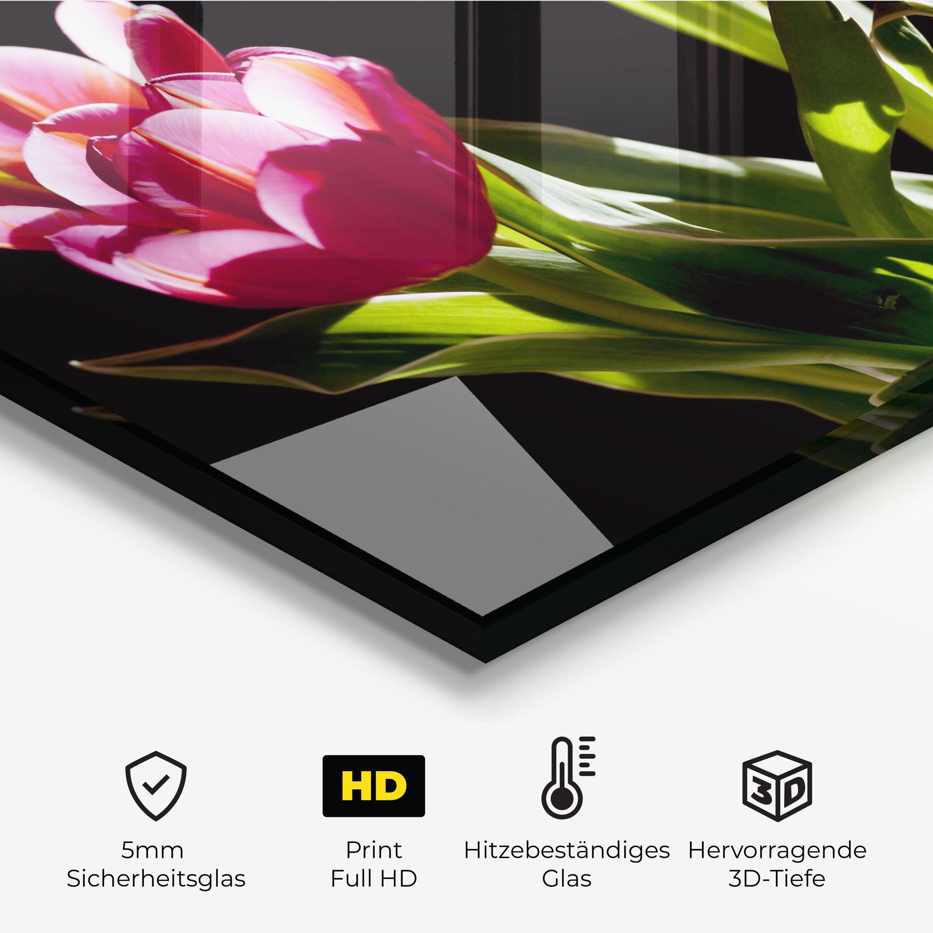 Küchenrückwand Glas Dark Pink Tulips mockup 2