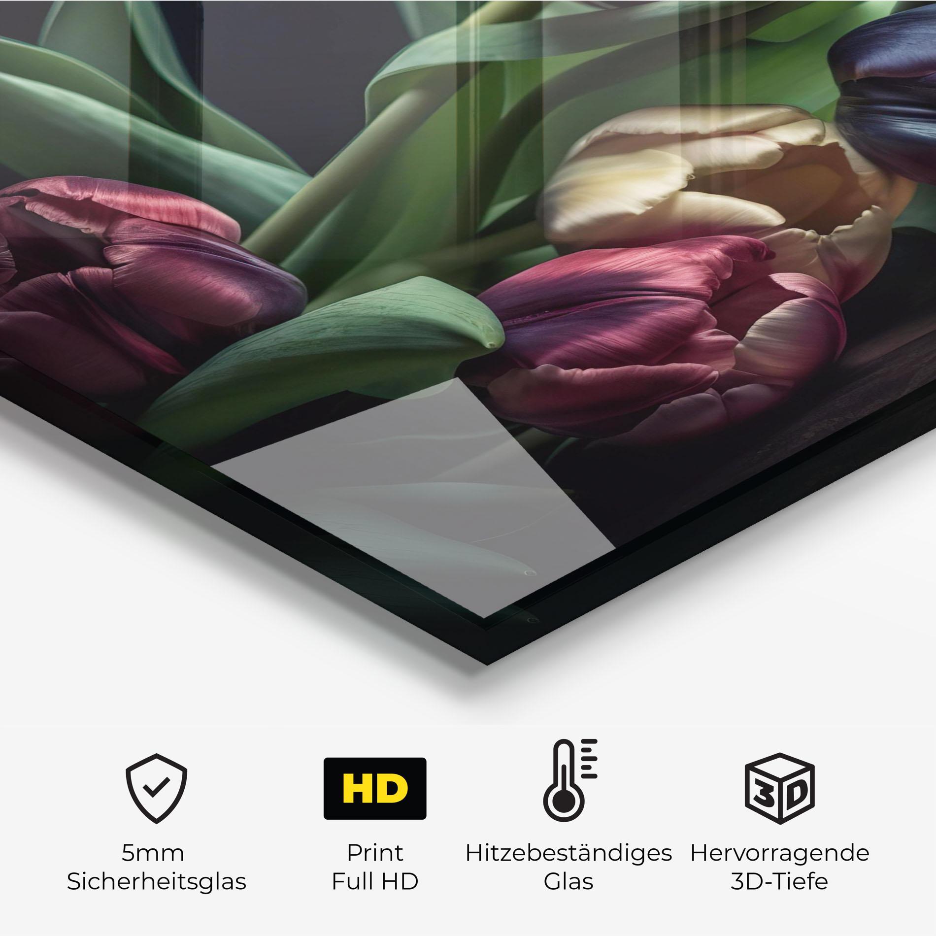 Küchenrückwand Glas Dark Purple Tulip mockup 2