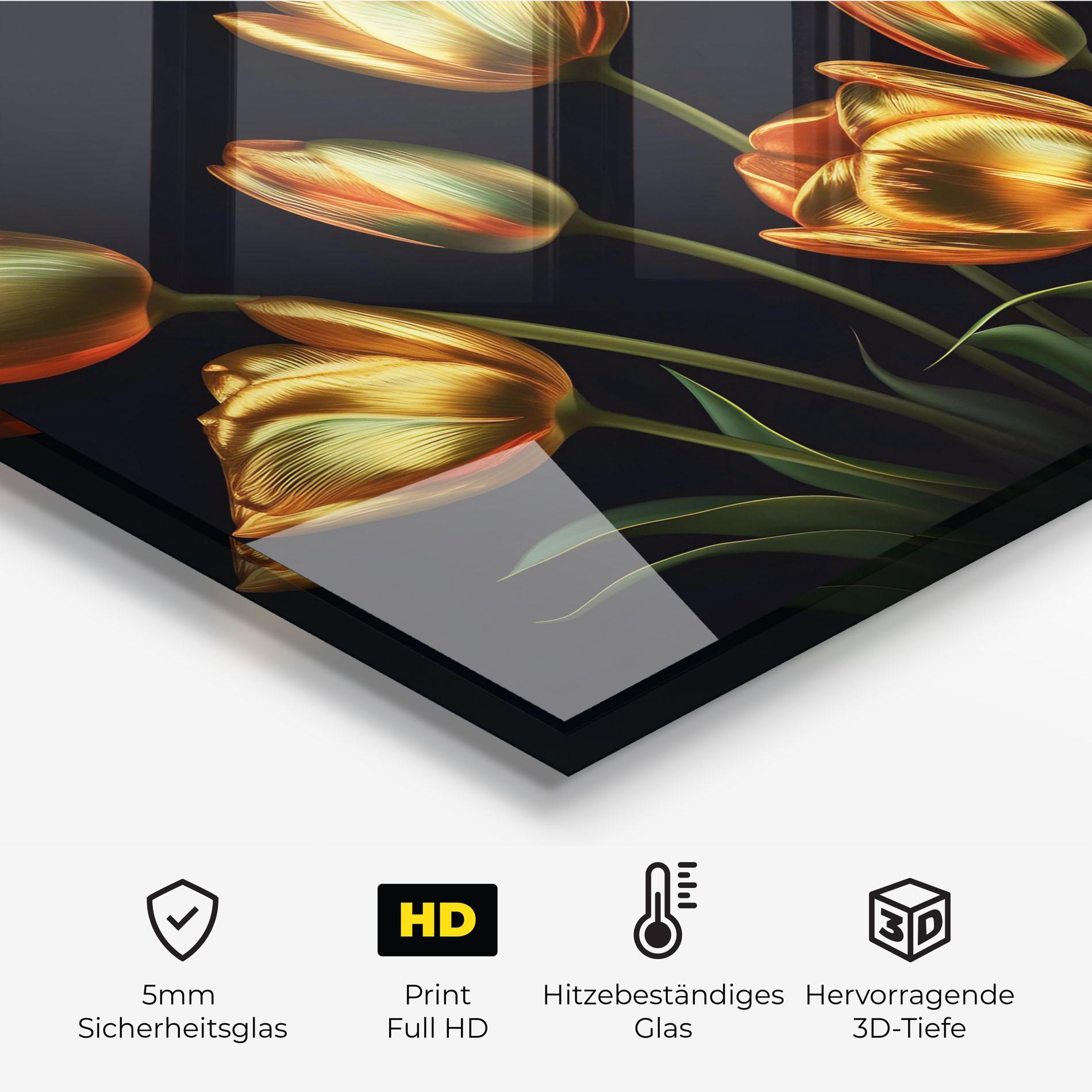 Küchenrückwand Glas Gold Pretty Tulips mockup 2