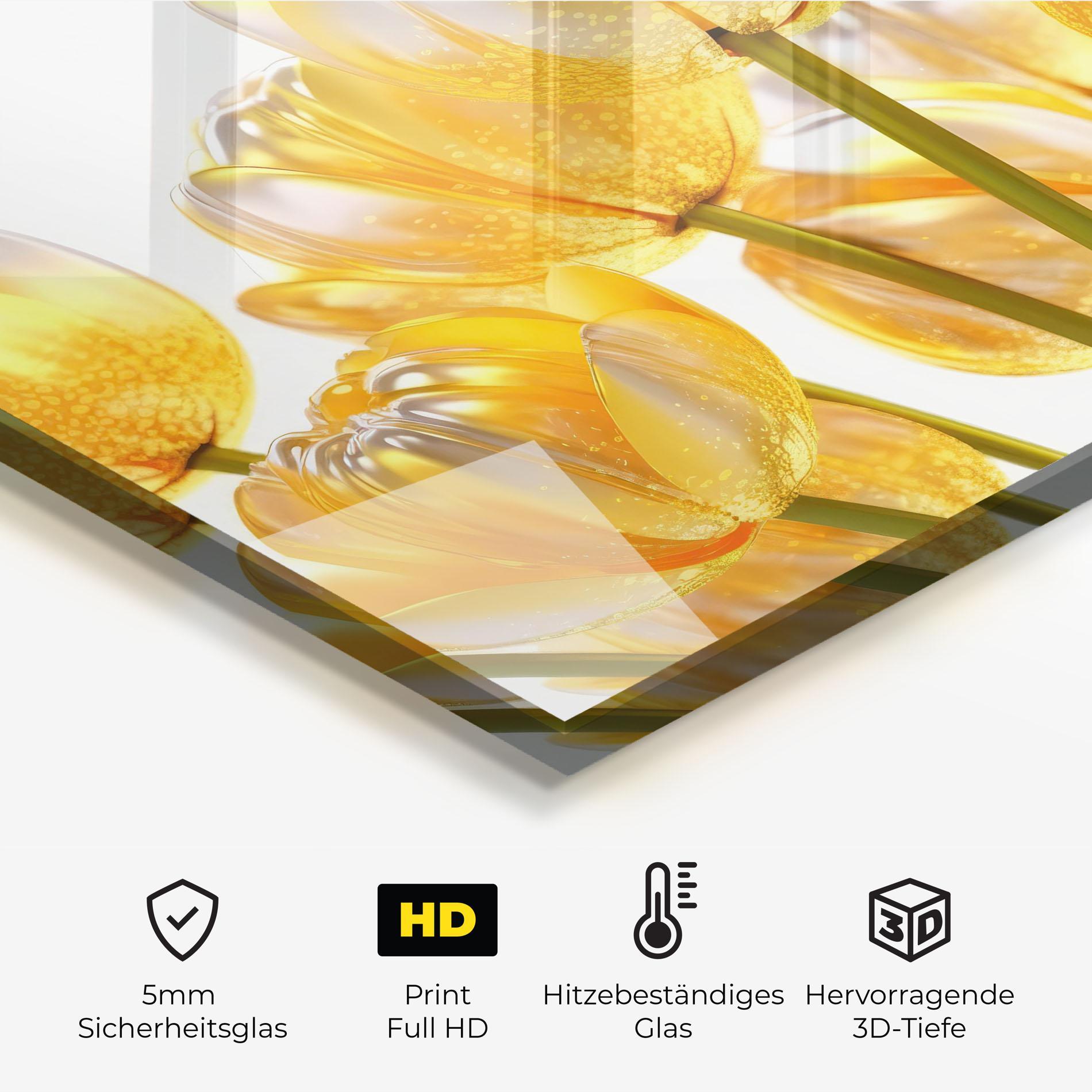 Küchenrückwand Glas Gold White Tulips mockup 2