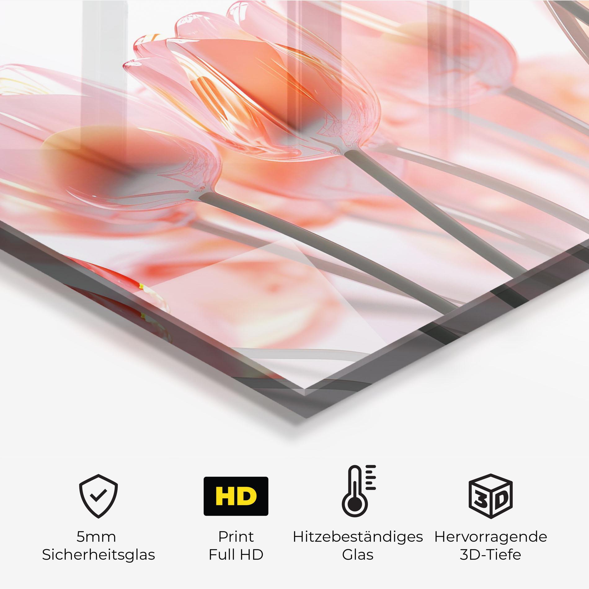 Küchenrückwand Glas Orange Glass Tulips mockup 2