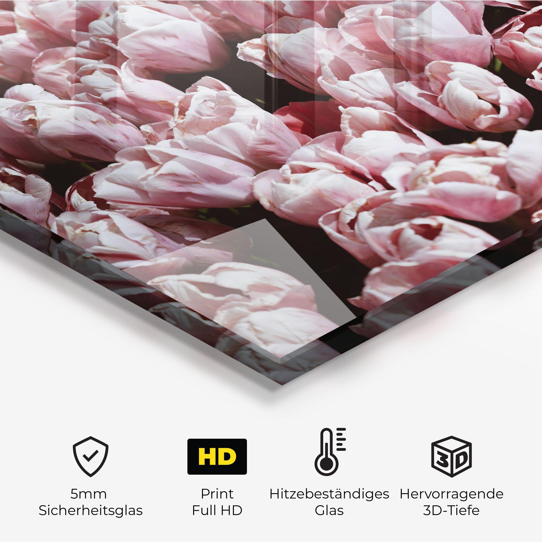 Küchenrückwand Glas Pastel Pink Tulips Wall mockup 2