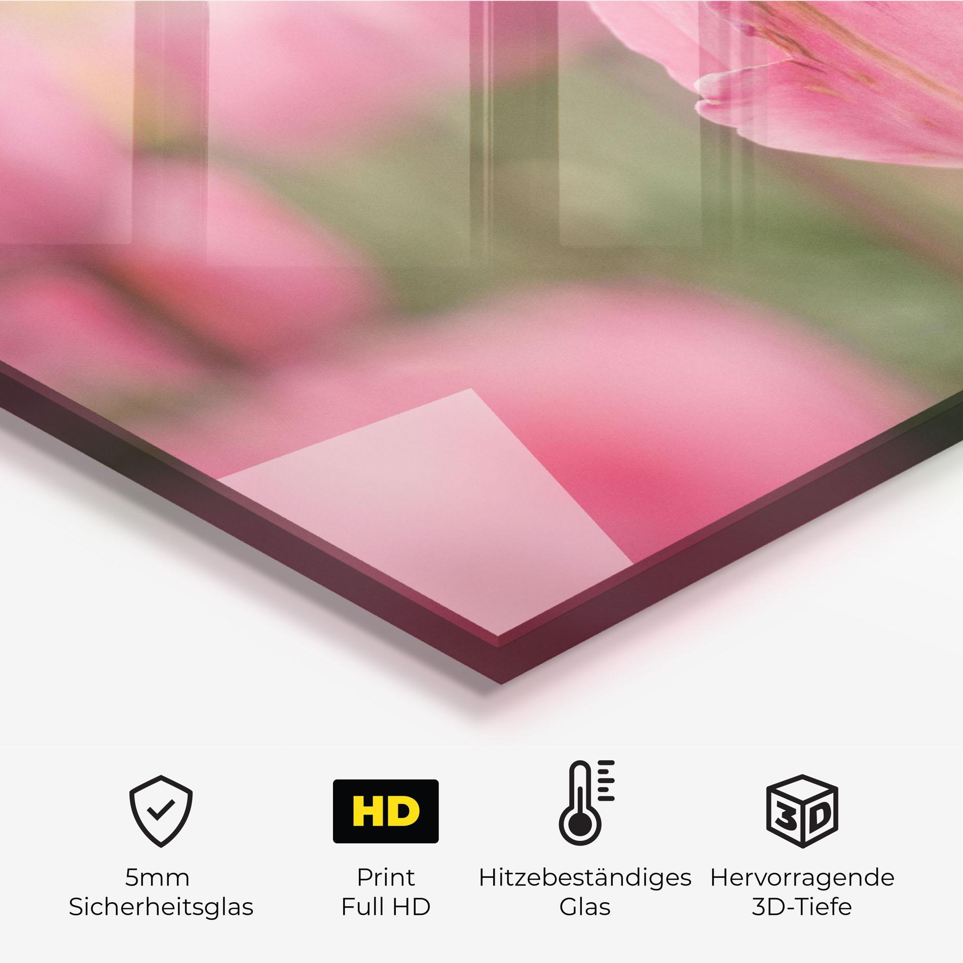 Küchenrückwand Glas Pastel Tulips In Garden mockup 2