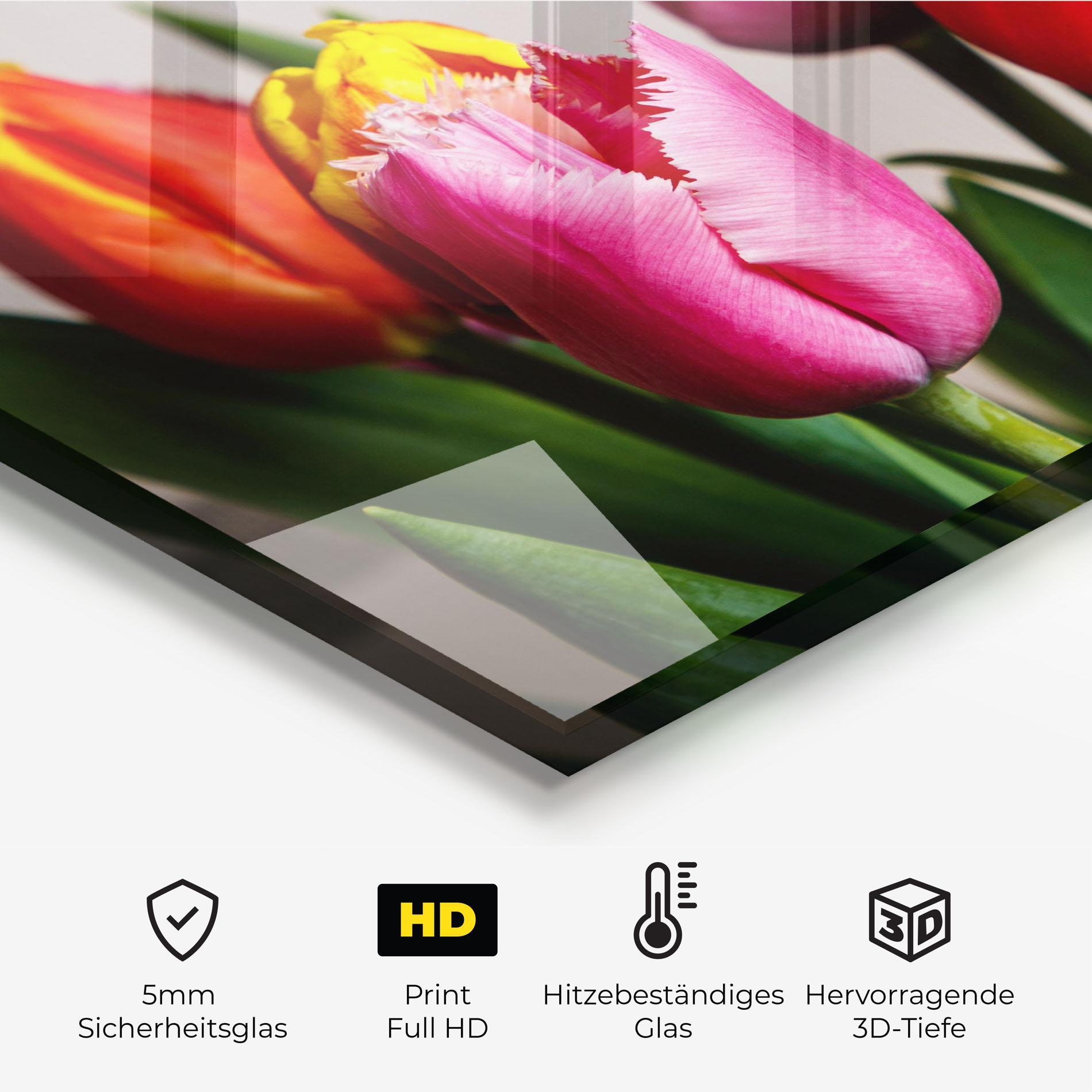 Küchenrückwand Glas Pink Orange Tulips mockup 2