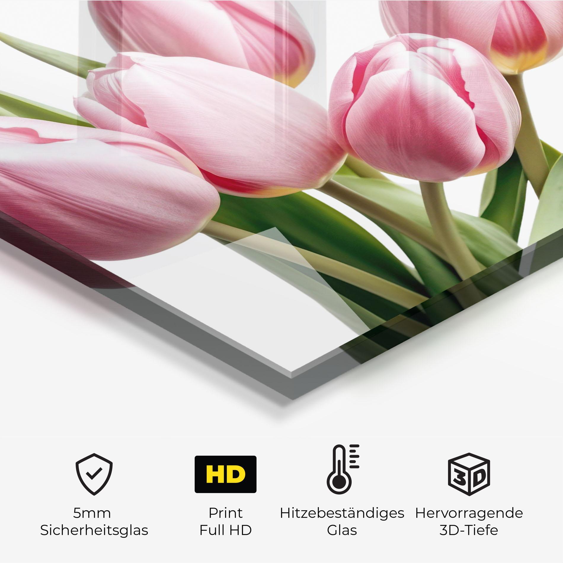 Küchenrückwand Glas Pink Tulips mockup 2