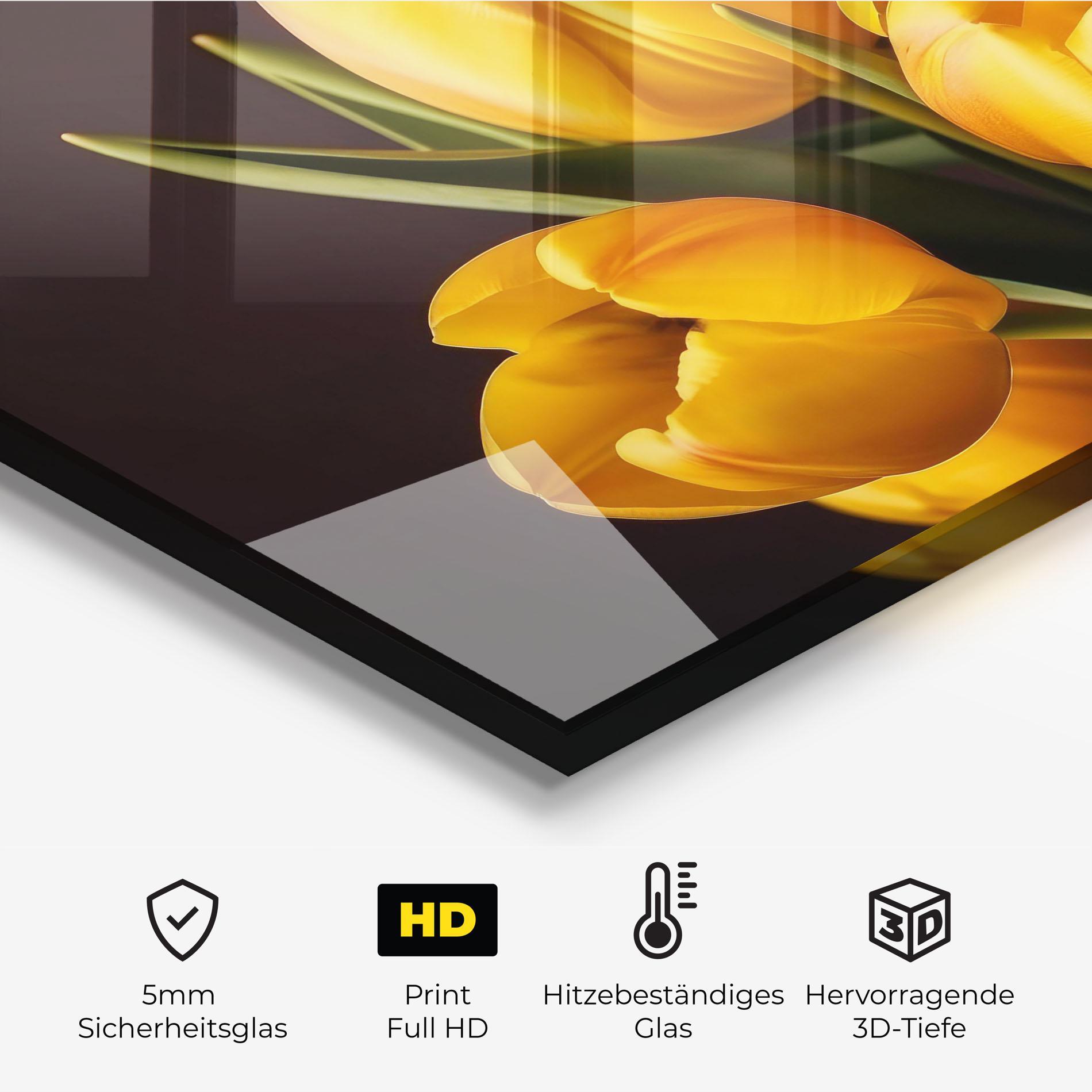 Küchenrückwand Glas Strong Yellow Tulips mockup 2