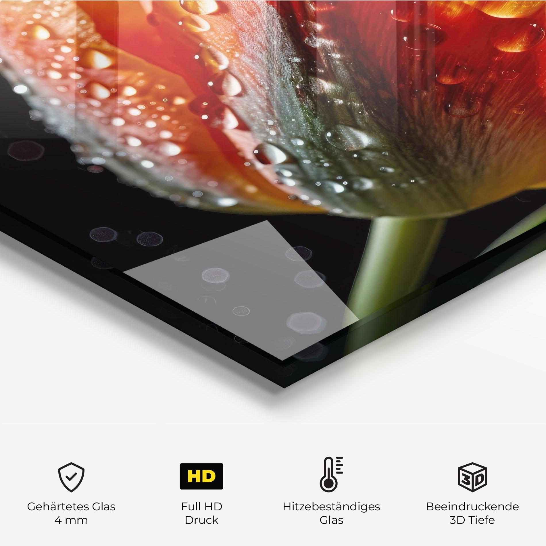 Küchenrückwand Glas Big Wet Orange Tulip mockup 2