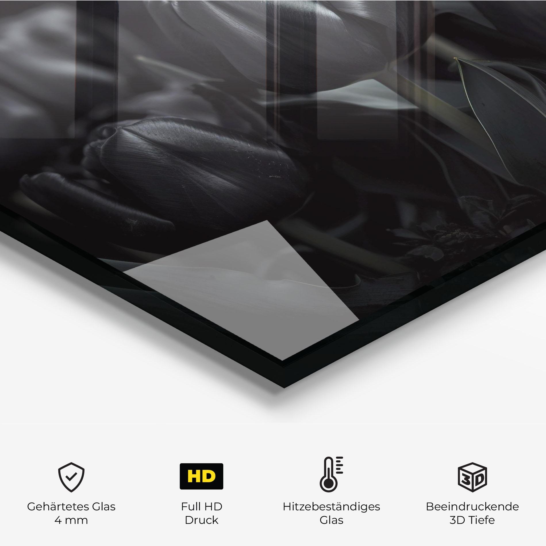 Küchenrückwand Glas Black Tulips mockup 2