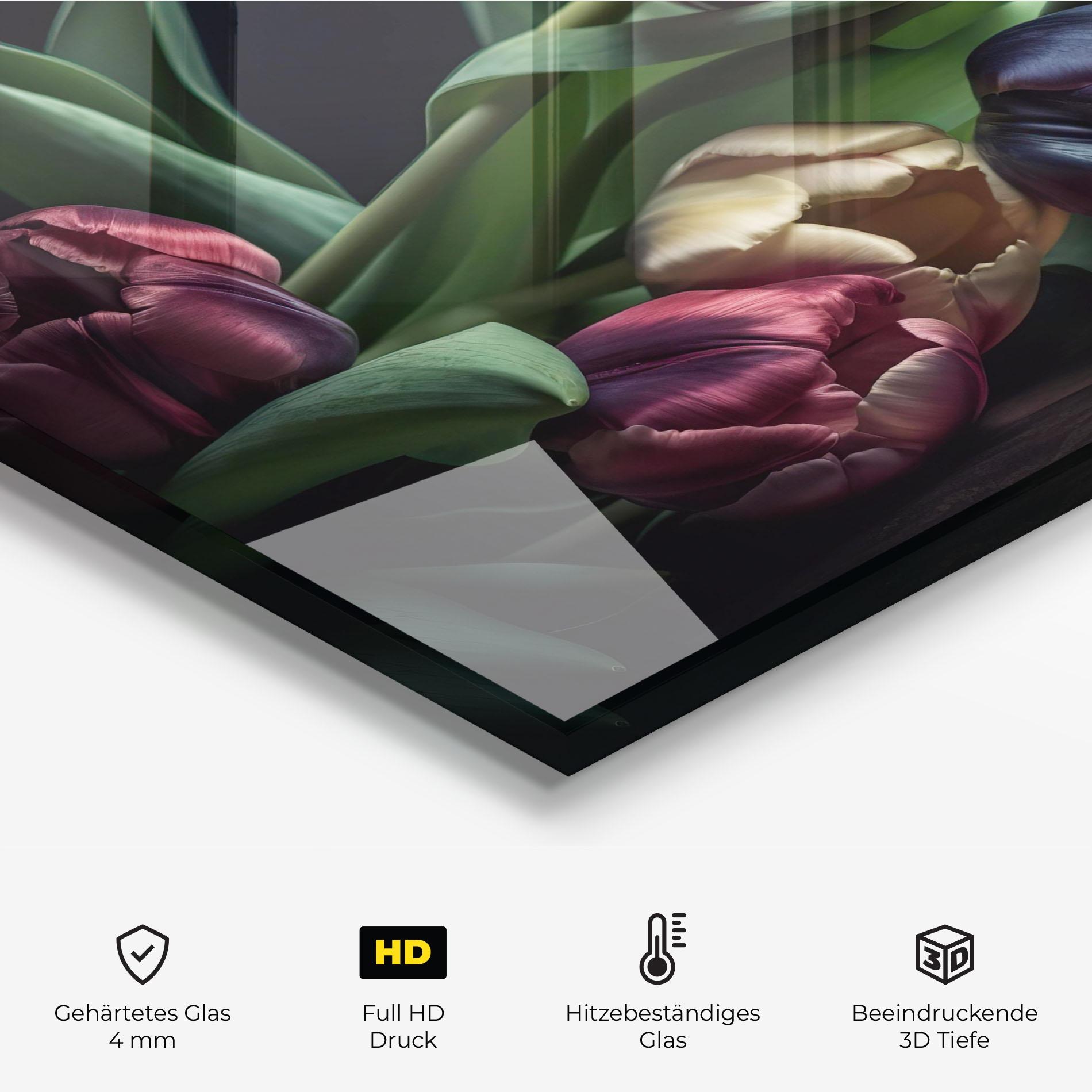 Küchenrückwand Glas Dark Purple Tulip mockup 2