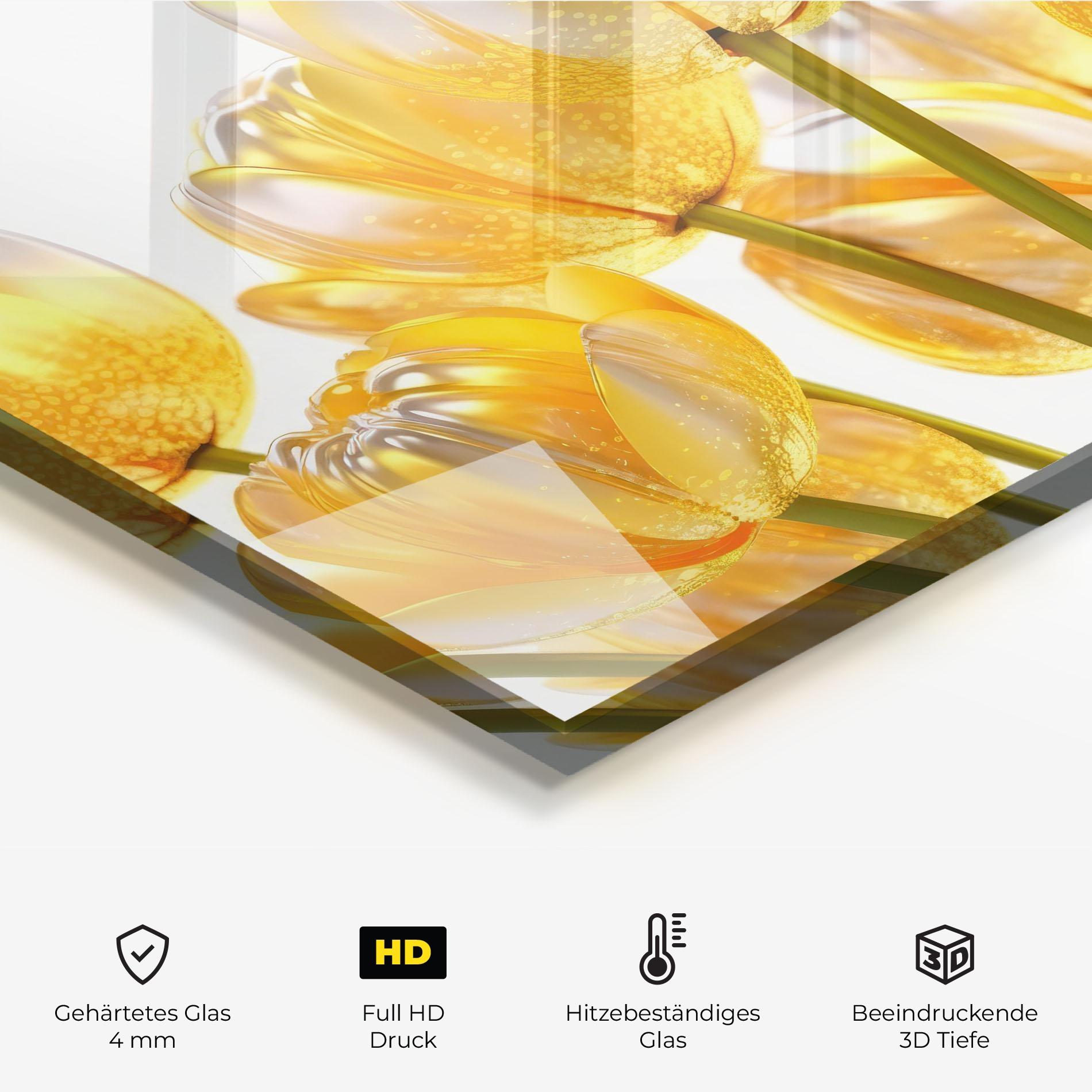 Küchenrückwand Glas Gold White Tulips mockup 2