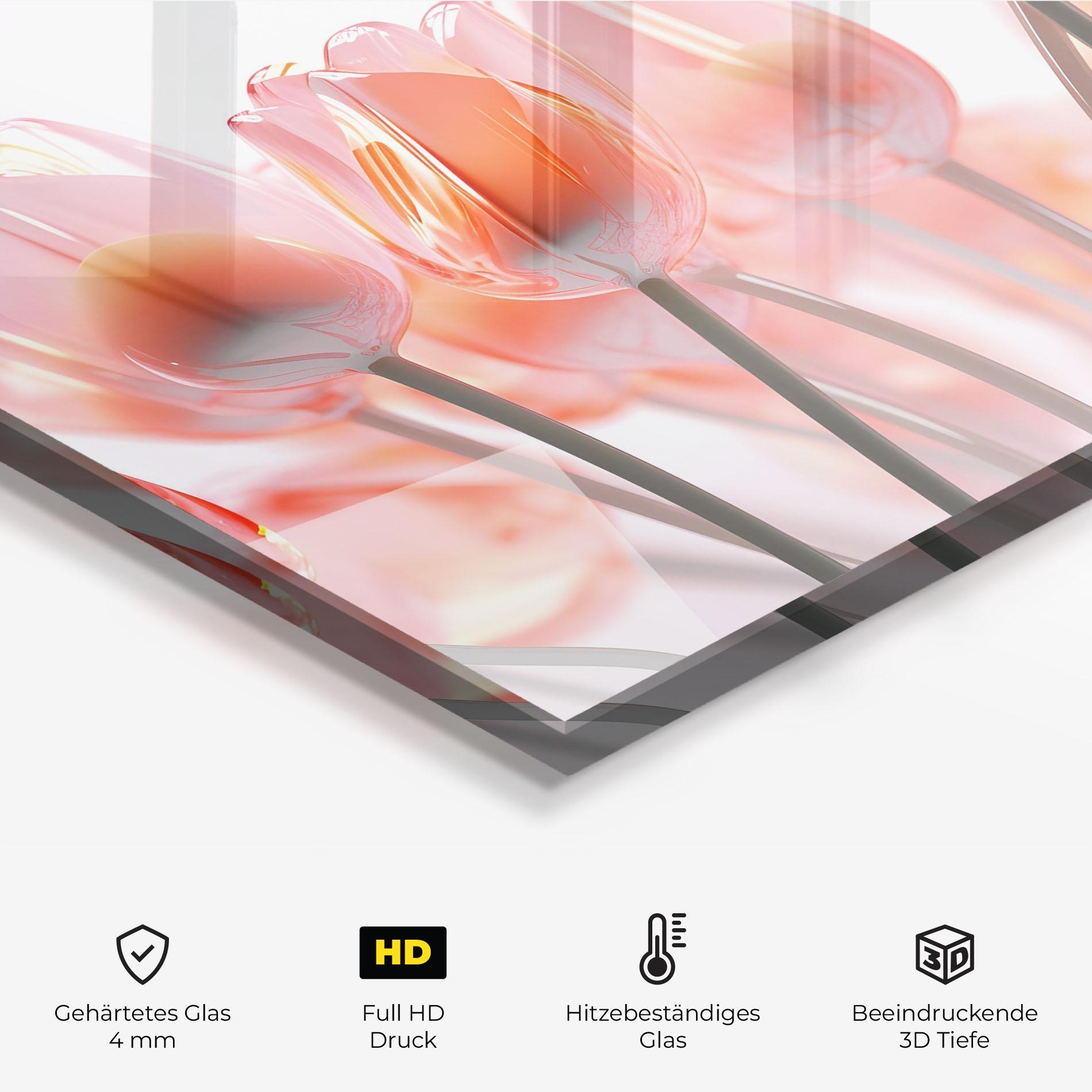 Küchenrückwand Glas Orange Glass Tulips mockup 2