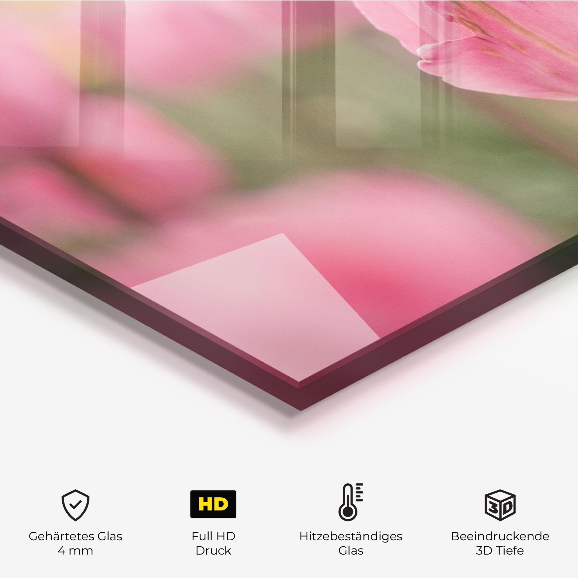 Küchenrückwand Glas Pastel Tulips In Garden mockup 2