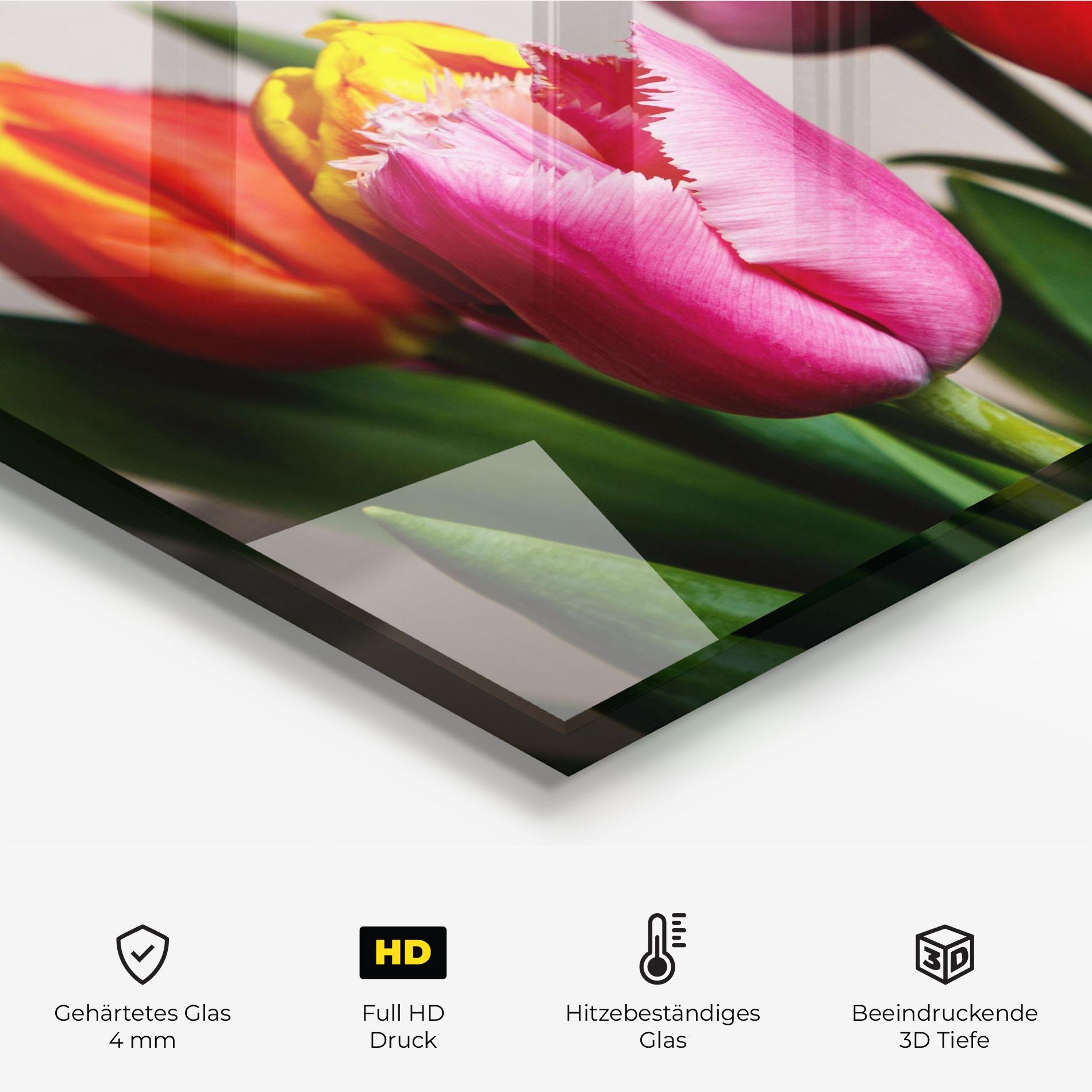 Küchenrückwand Glas Pink Orange Tulips mockup 2