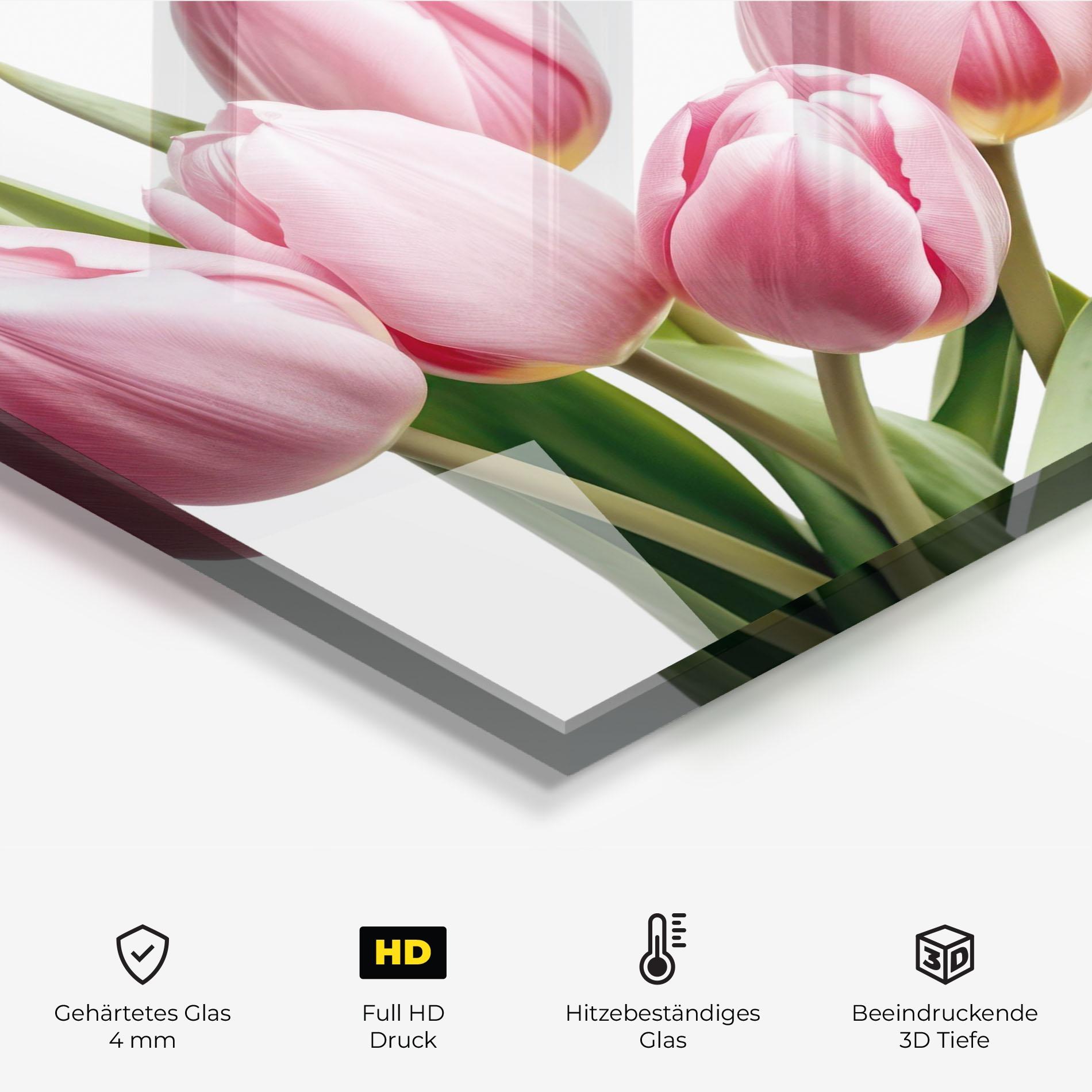 Küchenrückwand Glas Pink Tulips mockup 2
