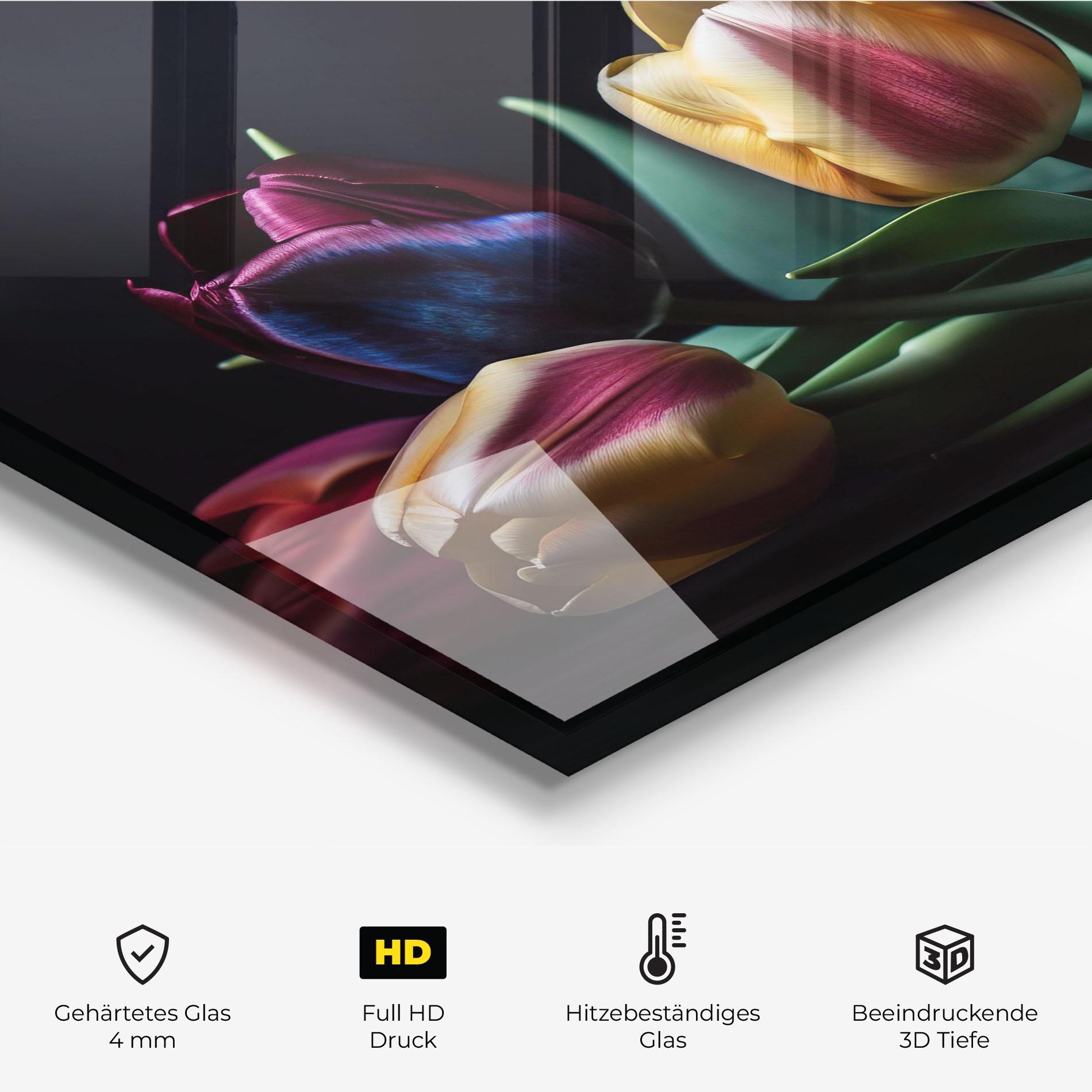 Küchenrückwand Glas Pink Yellow Tulips mockup 2