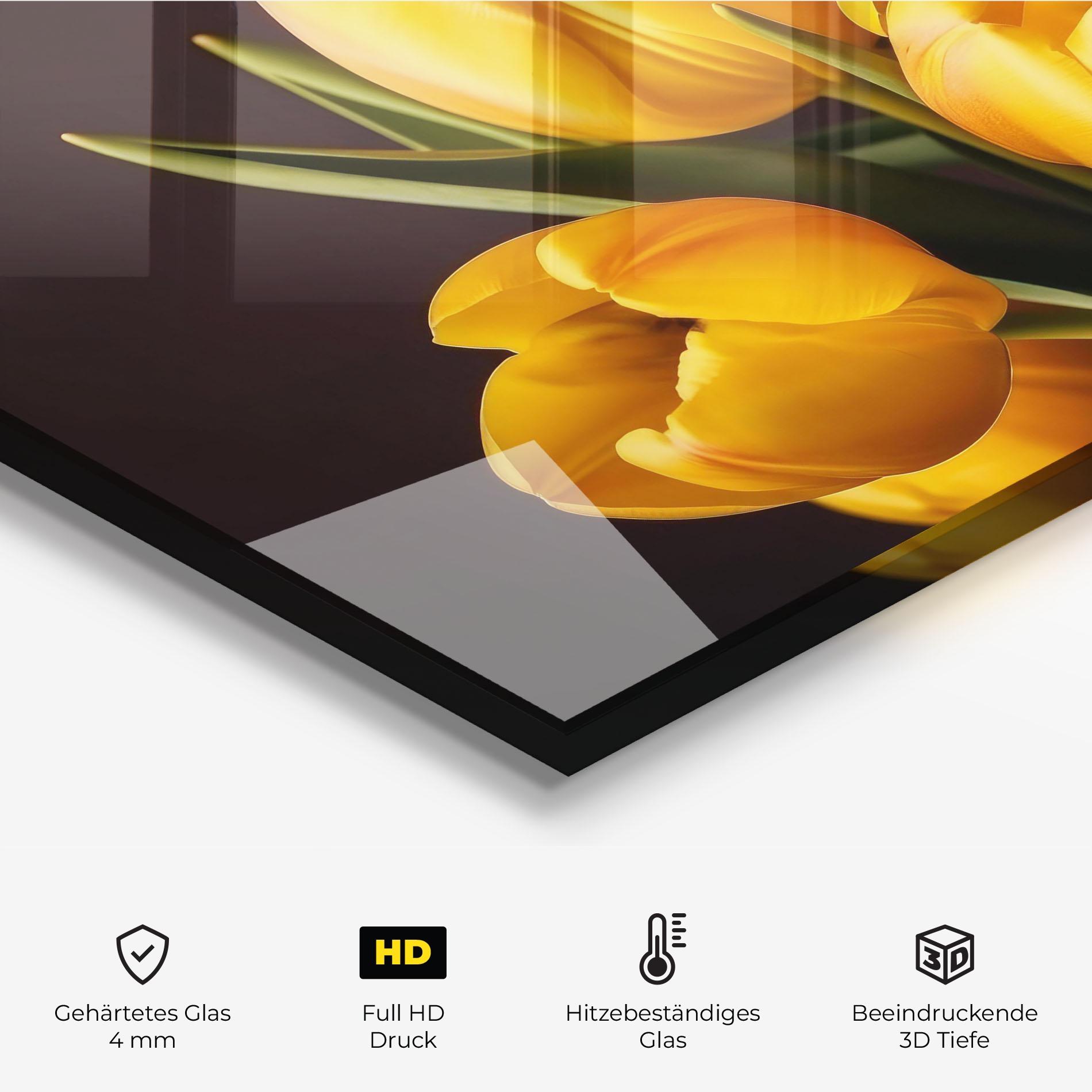 Küchenrückwand Glas Strong Yellow Tulips mockup 2