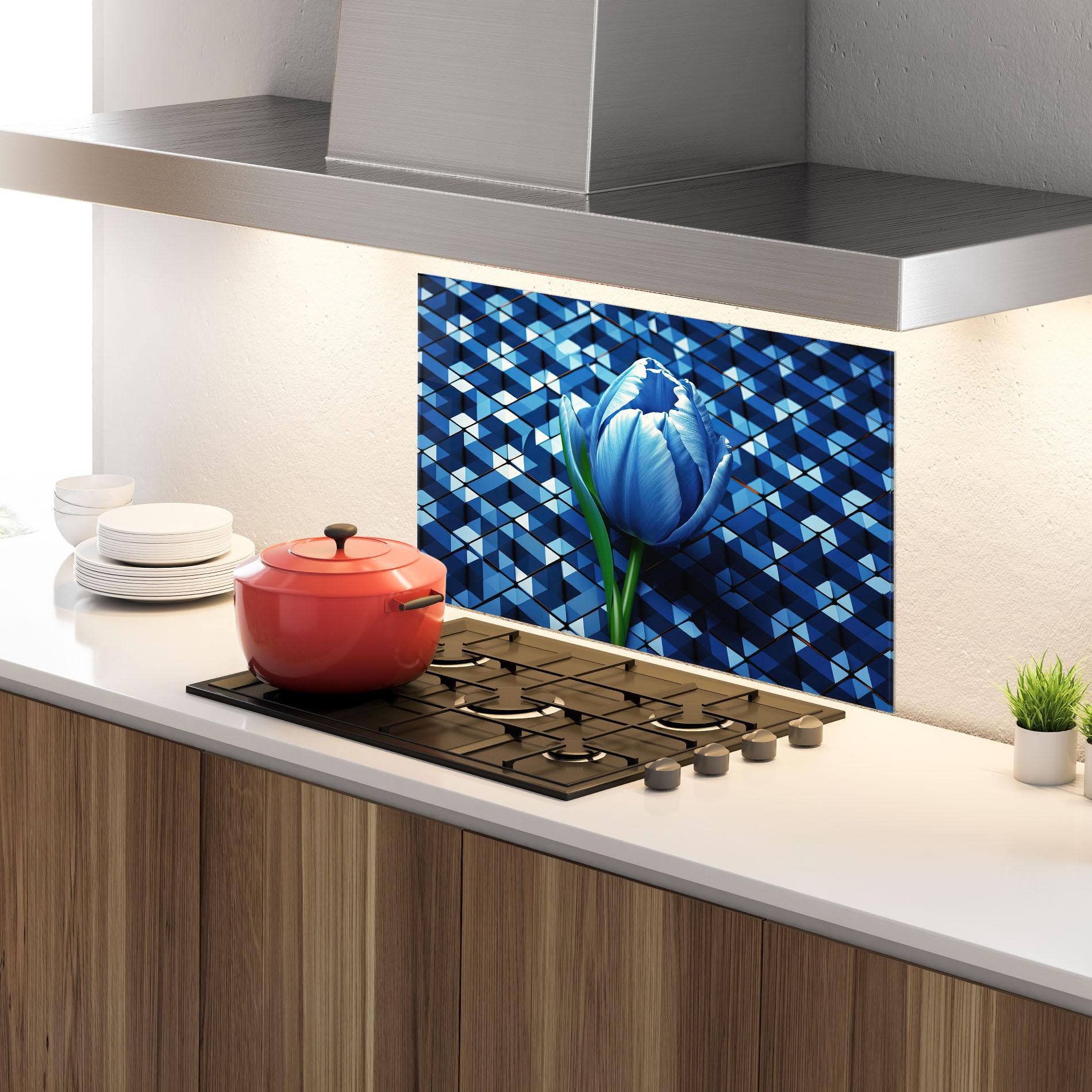 Küchenrückwand Glas Blue Tulip mockup 4