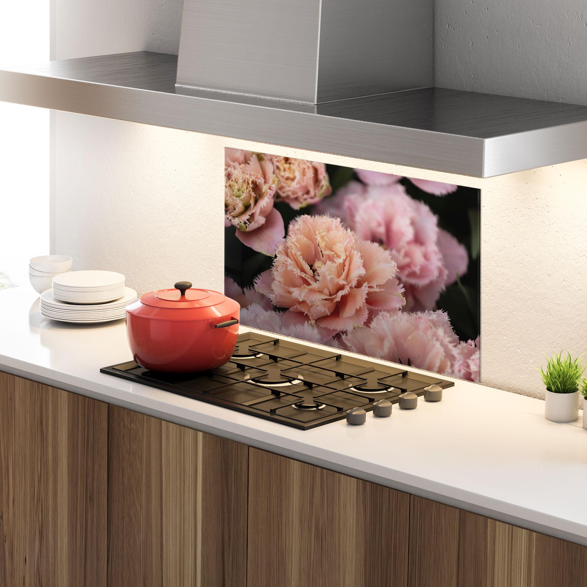 Küchenrückwand Glas Pastel Fringed Tulips mockup 4