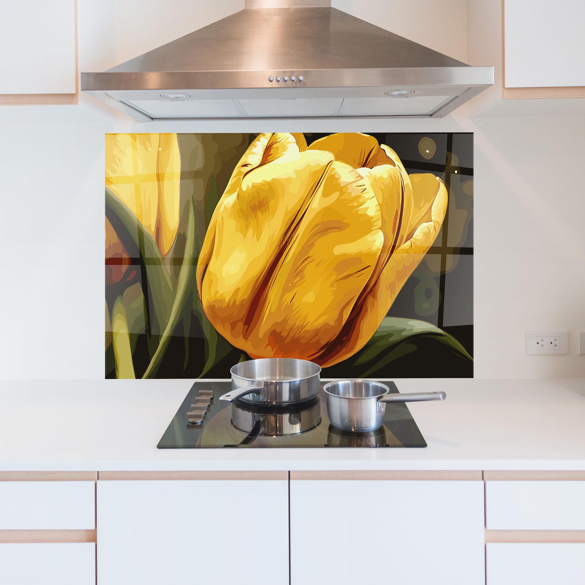 Küchenrückwand Glas Big Yellow Tulip mockup 5