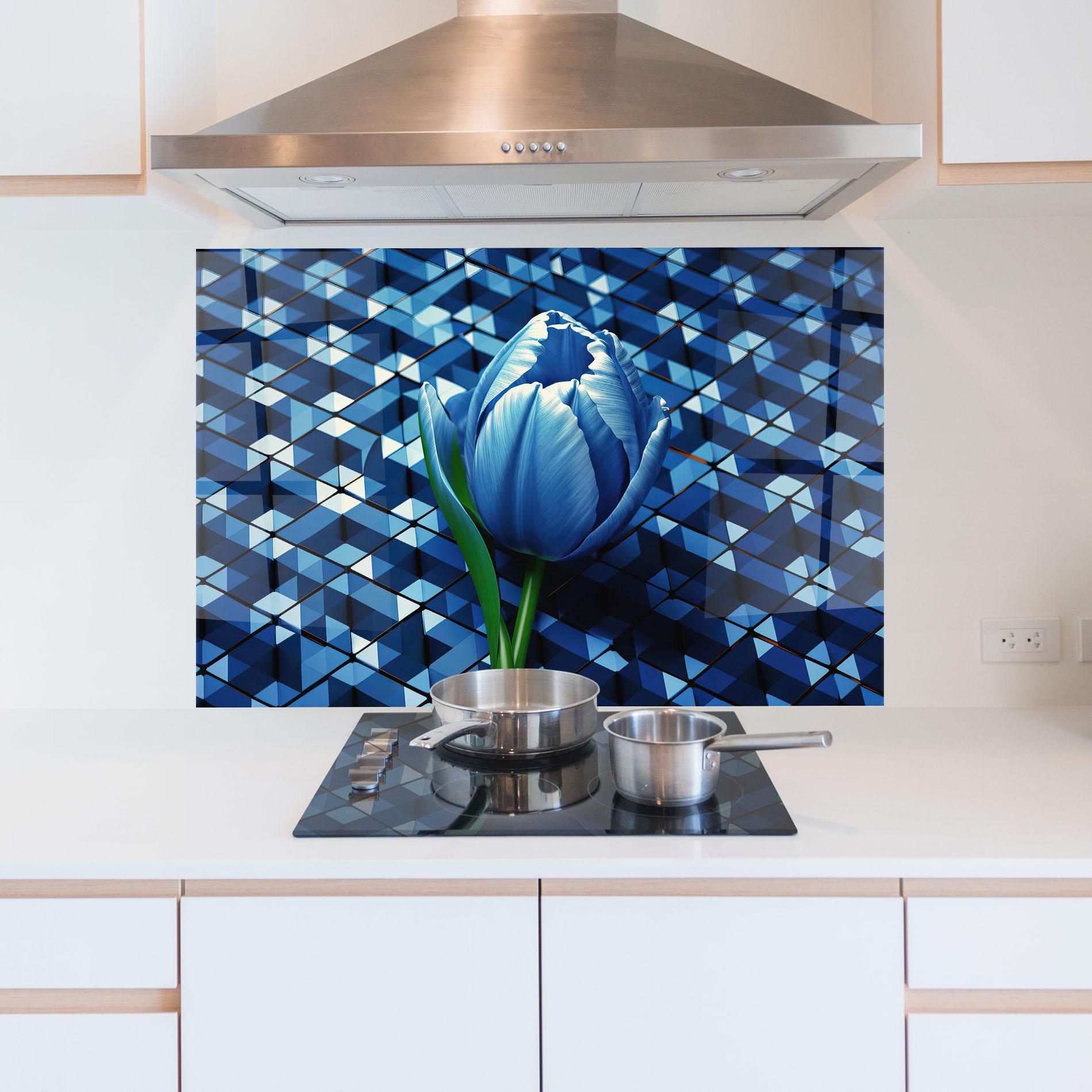 Küchenrückwand Glas Blue Tulip mockup 5