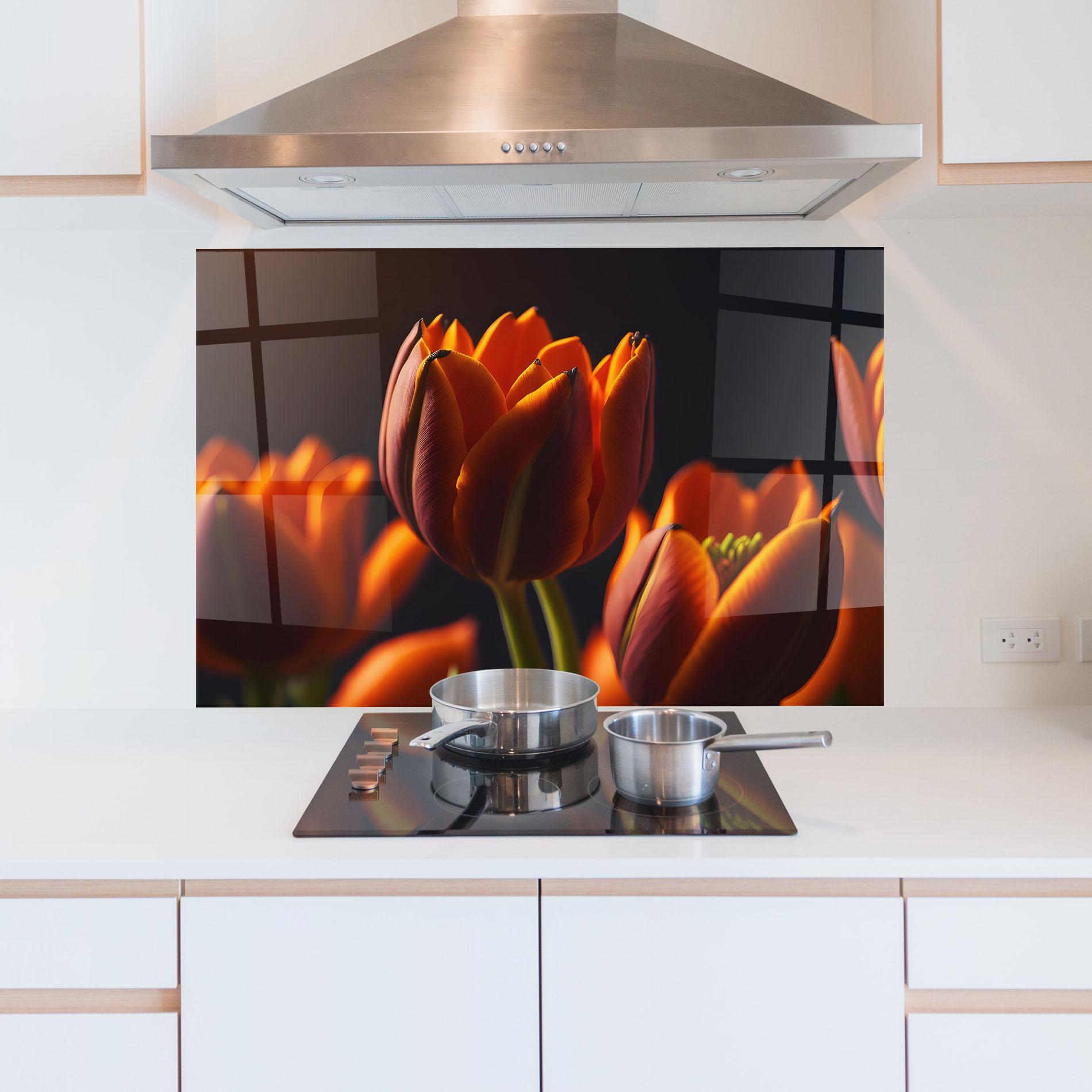 Küchenrückwand Glas Close Up Orange Tulip mockup 5