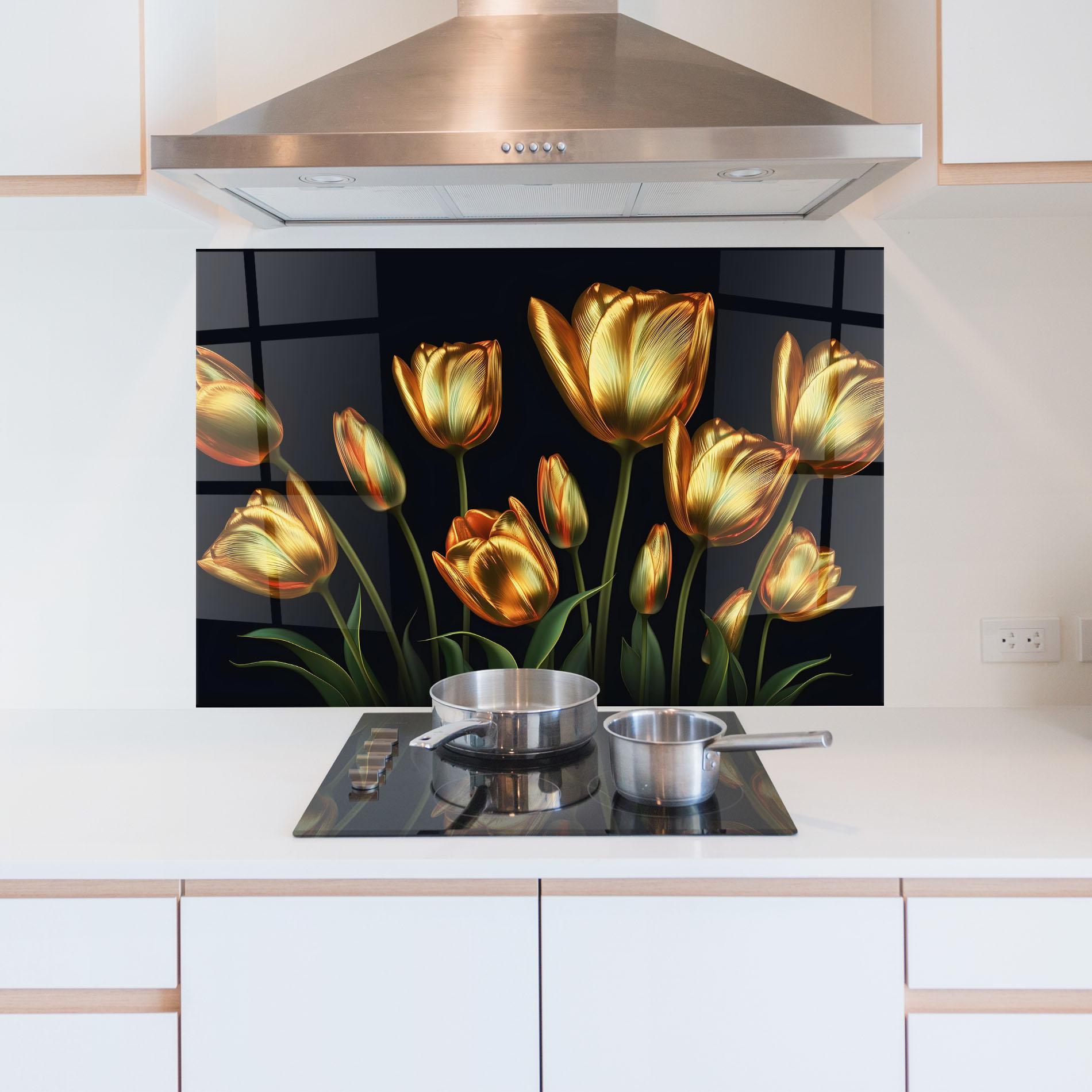 Küchenrückwand Glas Gold Pretty Tulips mockup 5