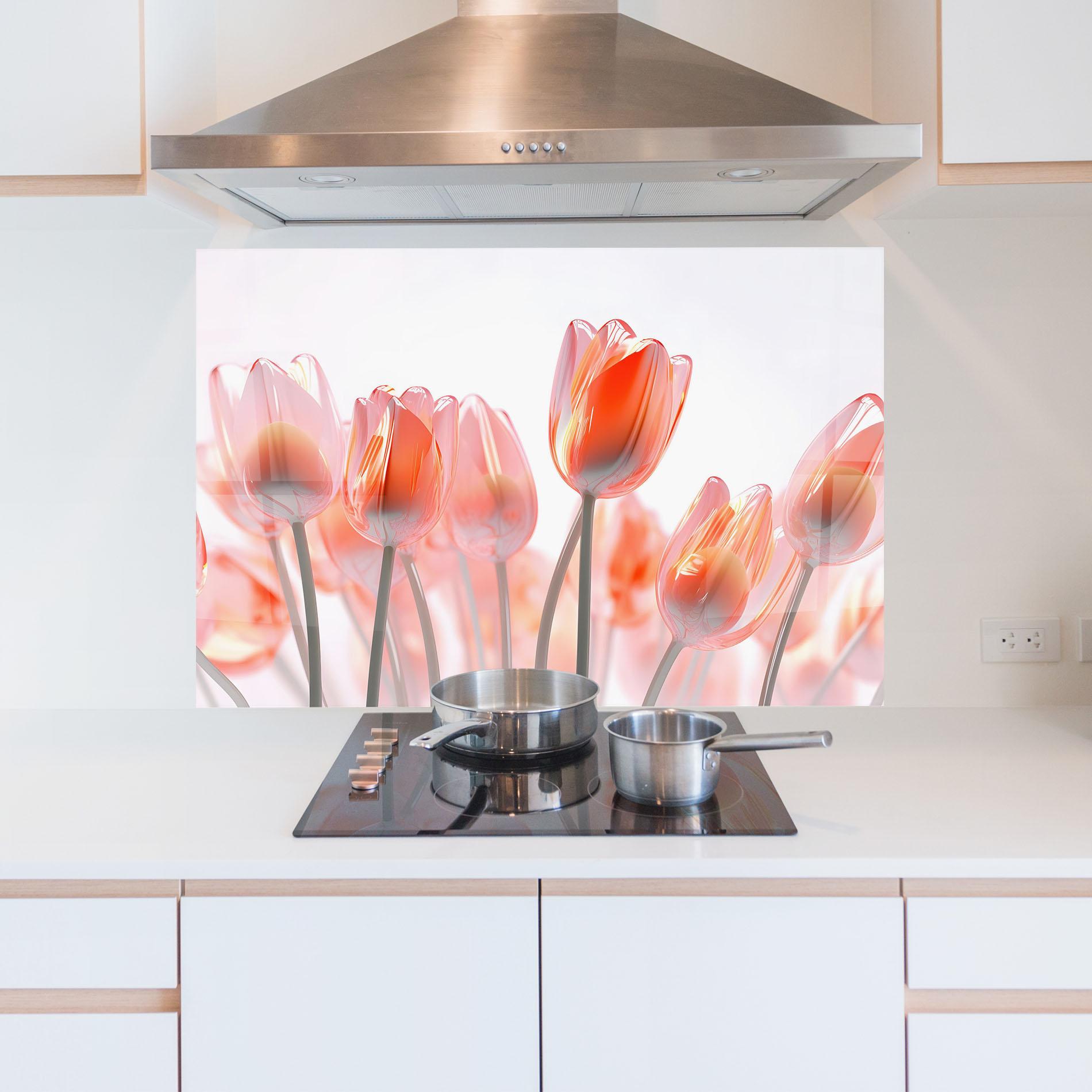 Küchenrückwand Glas Orange Glass Tulips mockup 5