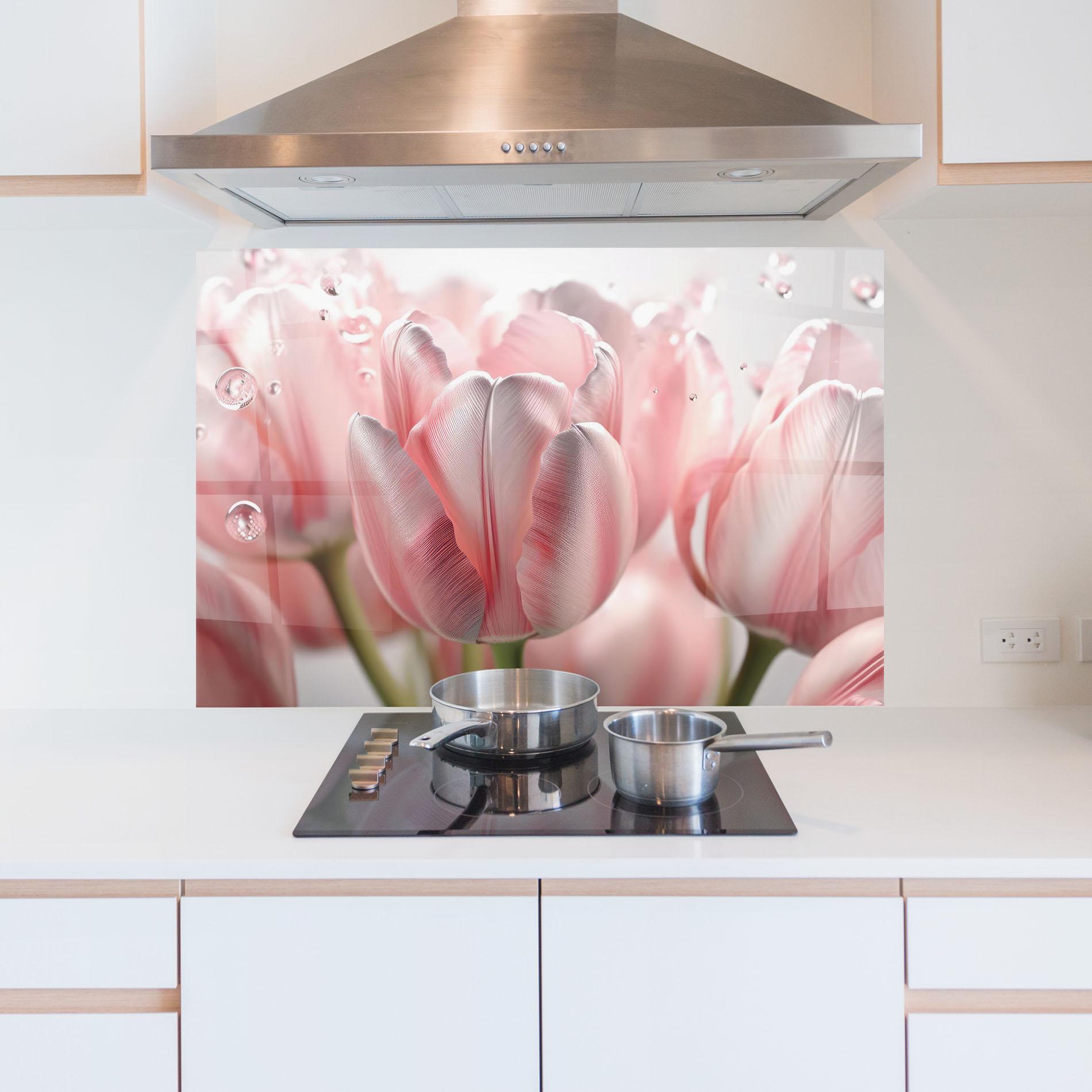 Küchenrückwand Glas Pink Pretty Tulips mockup 5