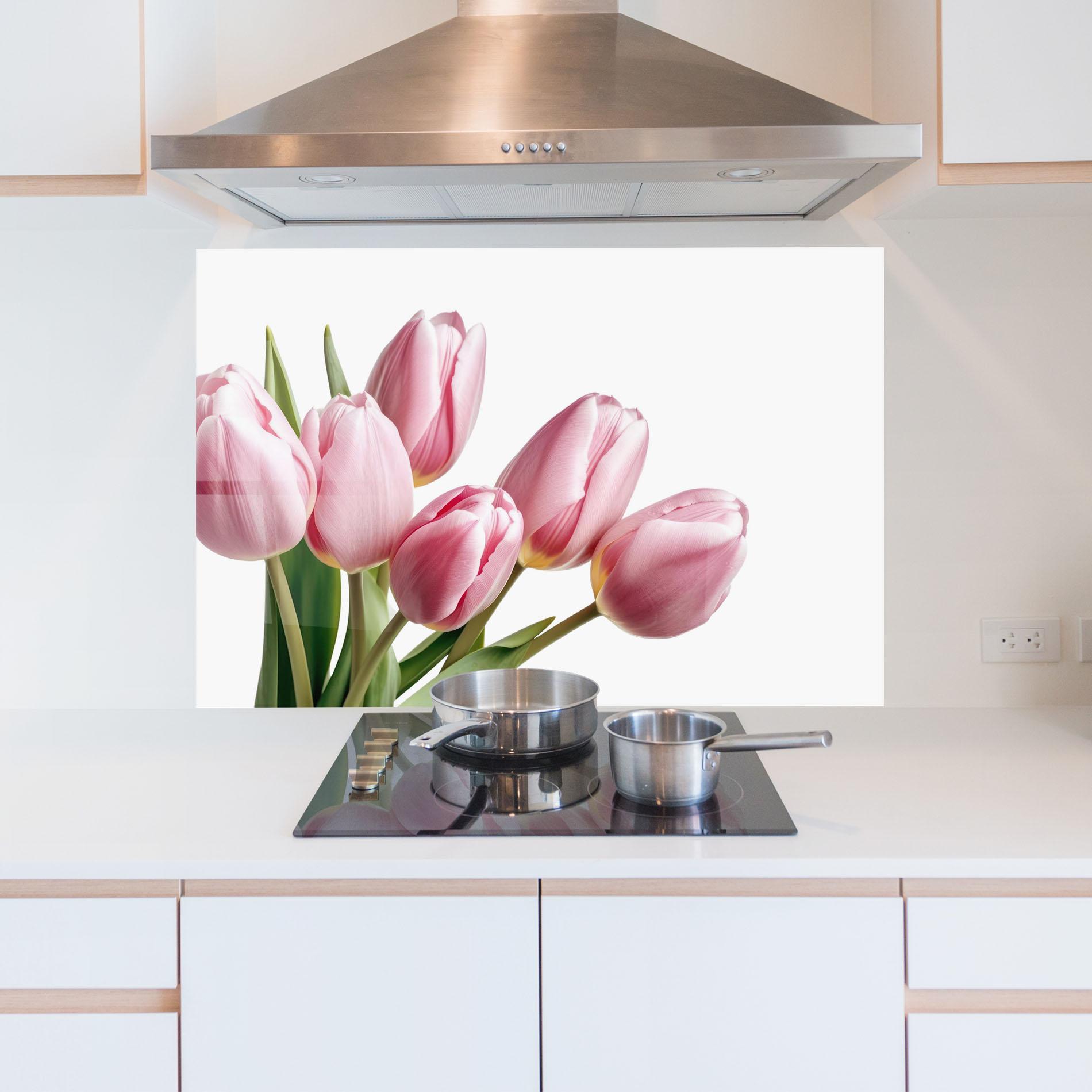 Küchenrückwand Glas Pink Tulips mockup 5